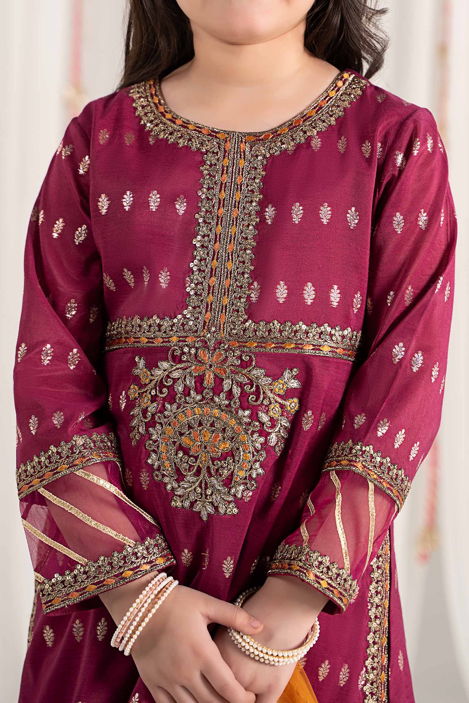 3 Piece Embroidered Raw Silk Suit