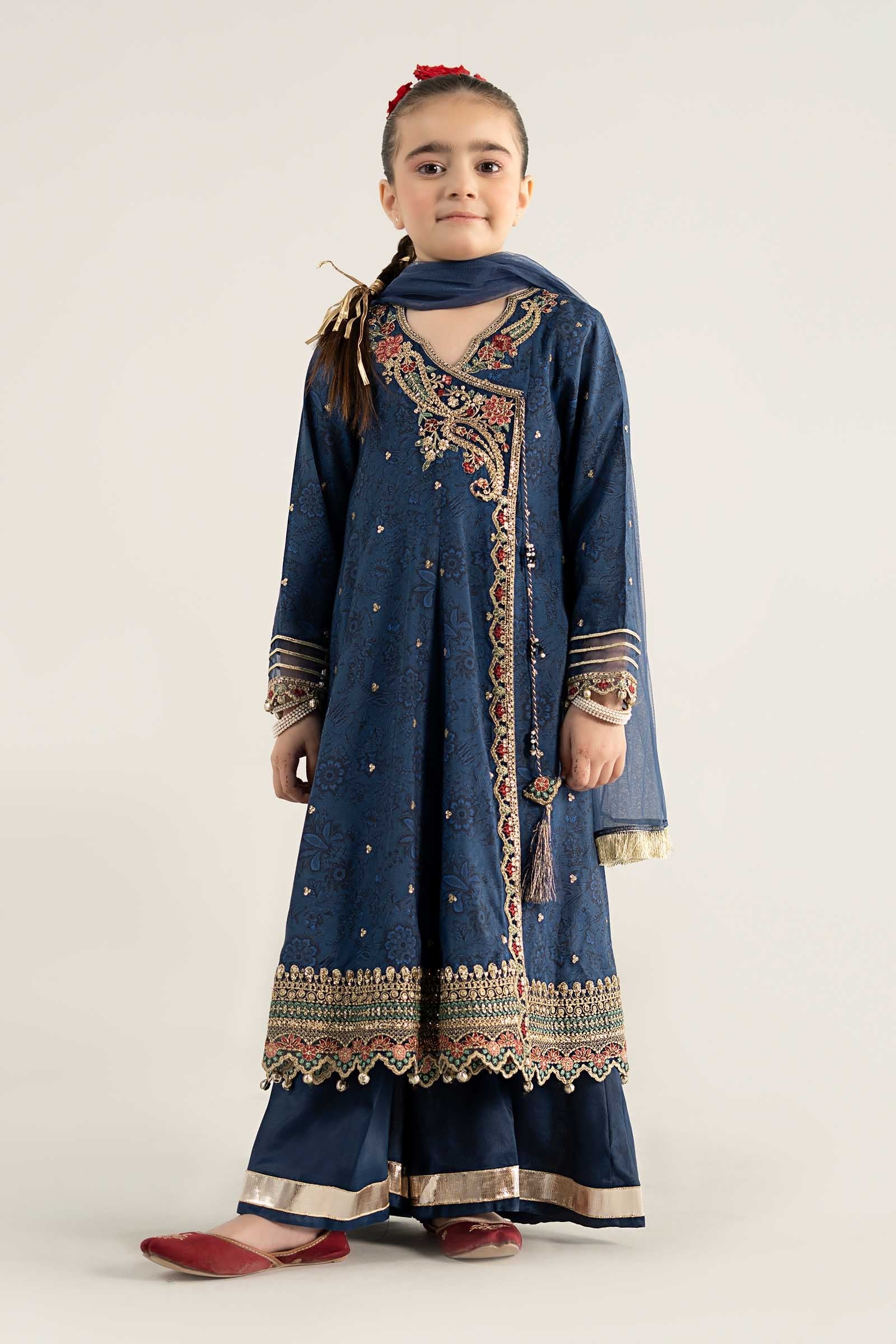 3 Piece Embroidered Raw Silk Suit