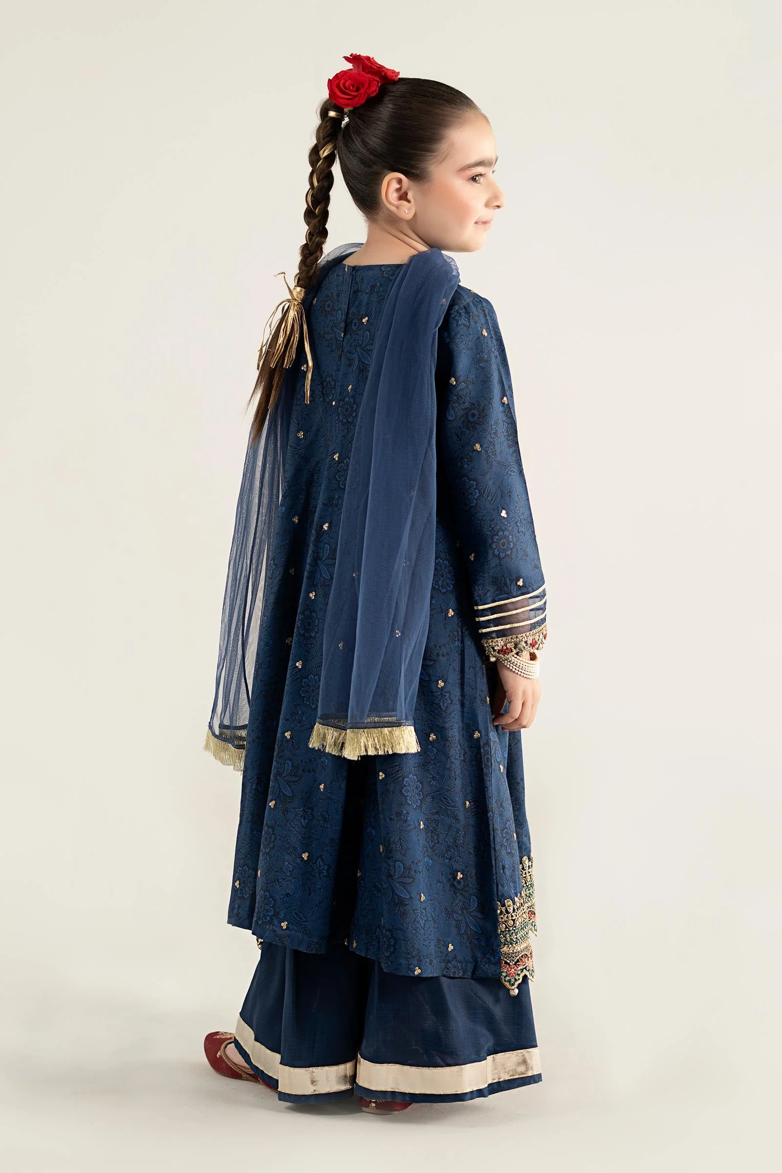 3 Piece Embroidered Raw Silk Suit