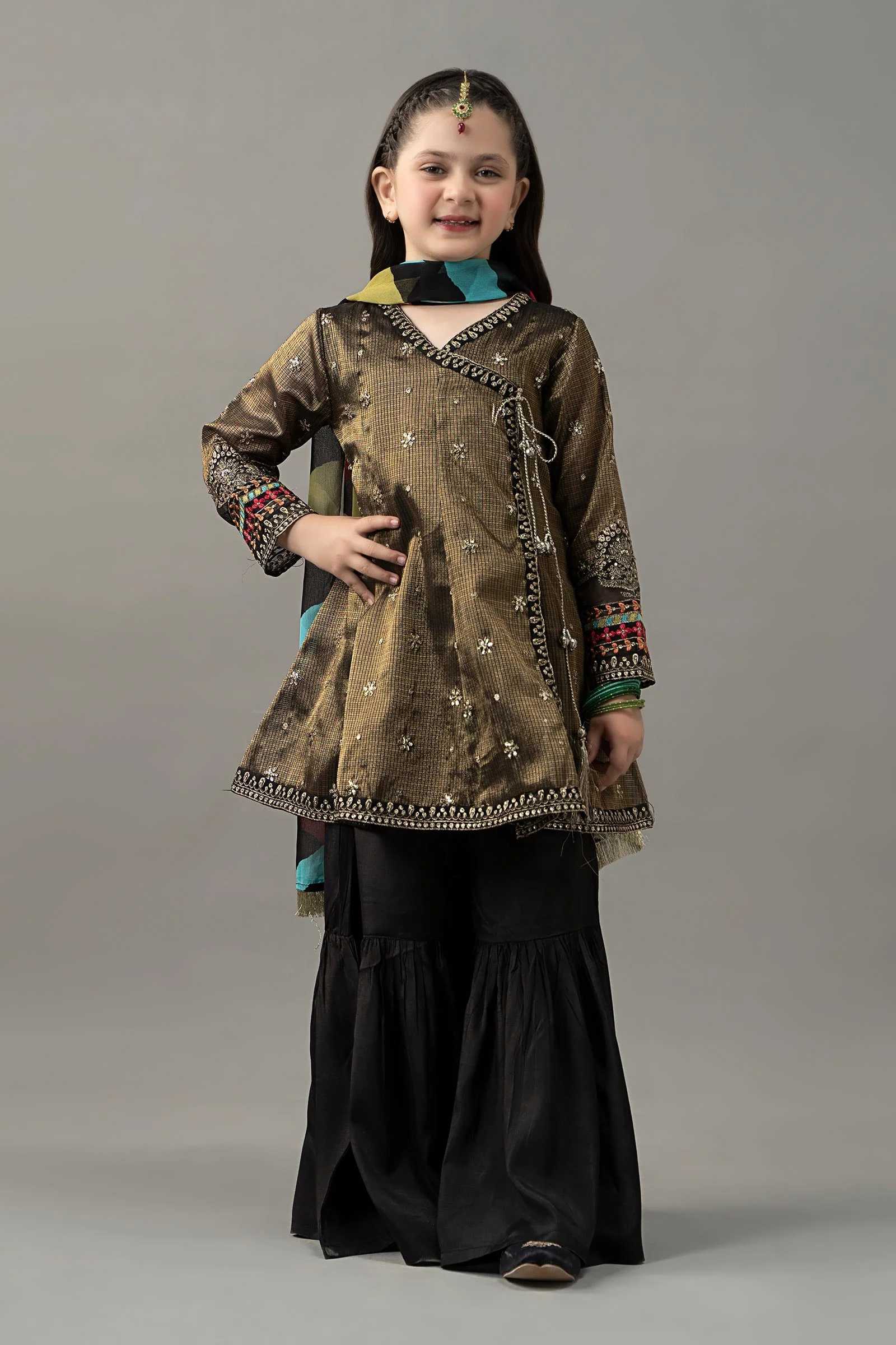 3 Piece Embroidered Cotton Zari Net Suit