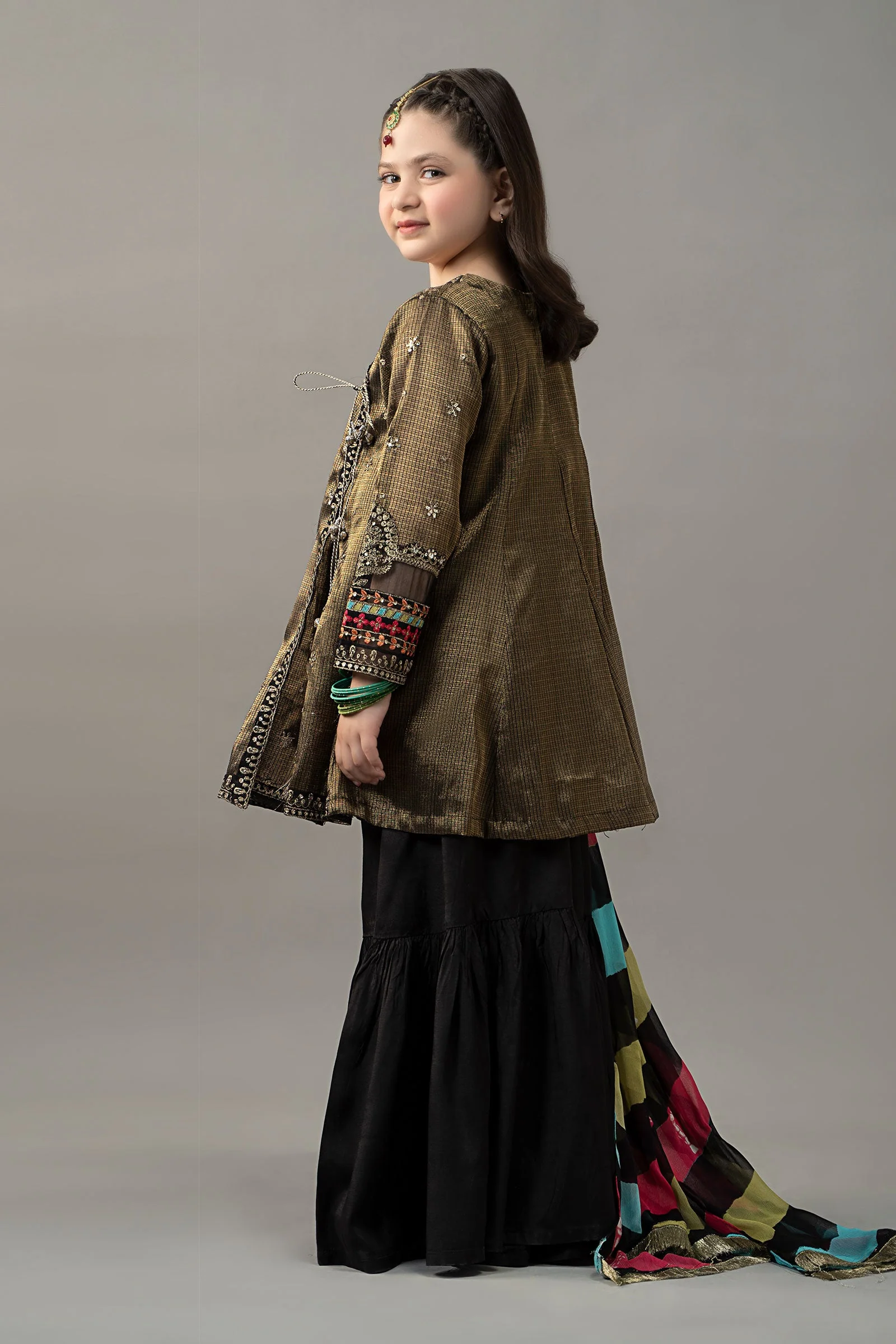 3 Piece Embroidered Cotton Zari Net Suit