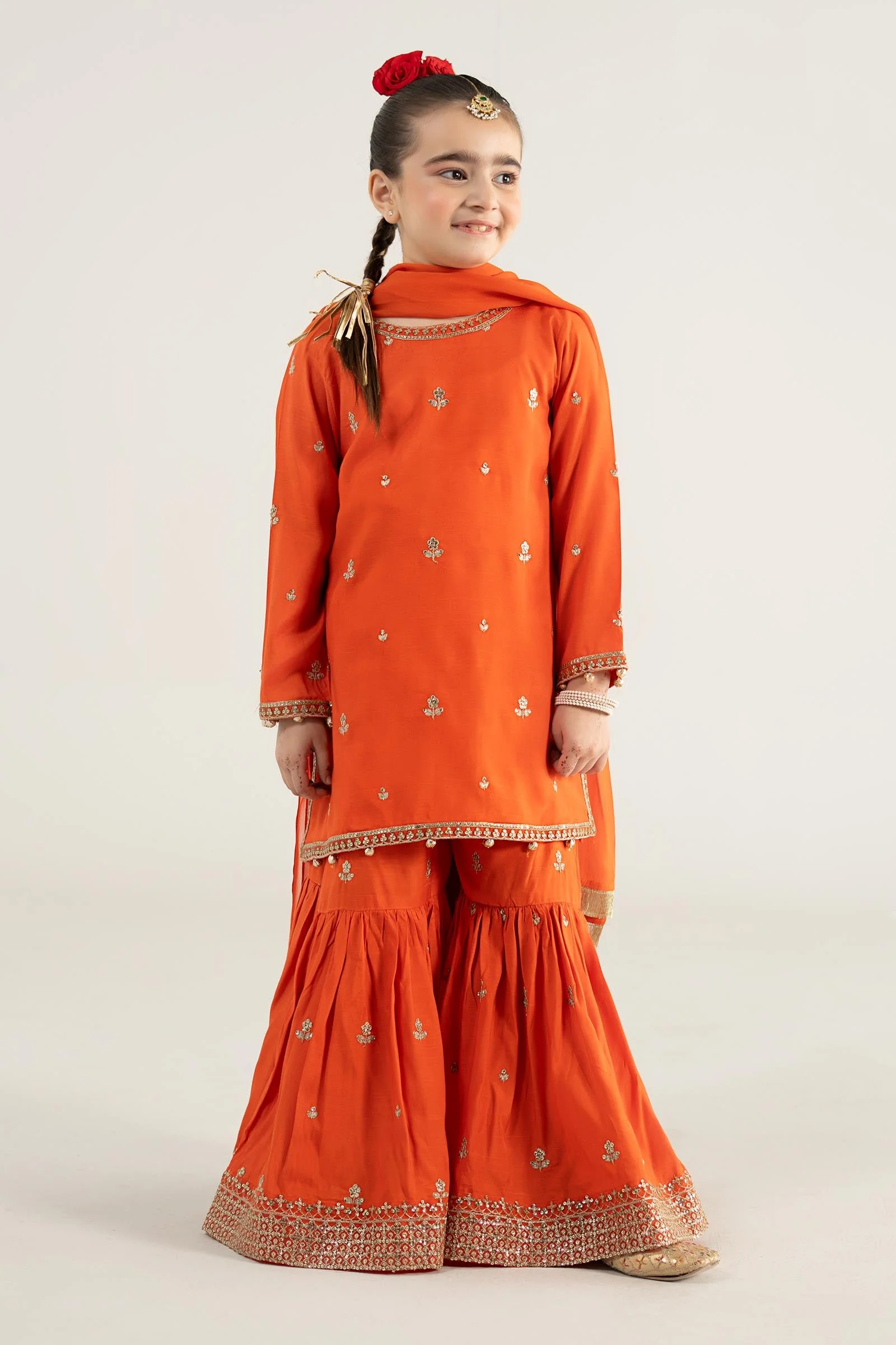 3 Piece Embroidered Raw Silk Suit
