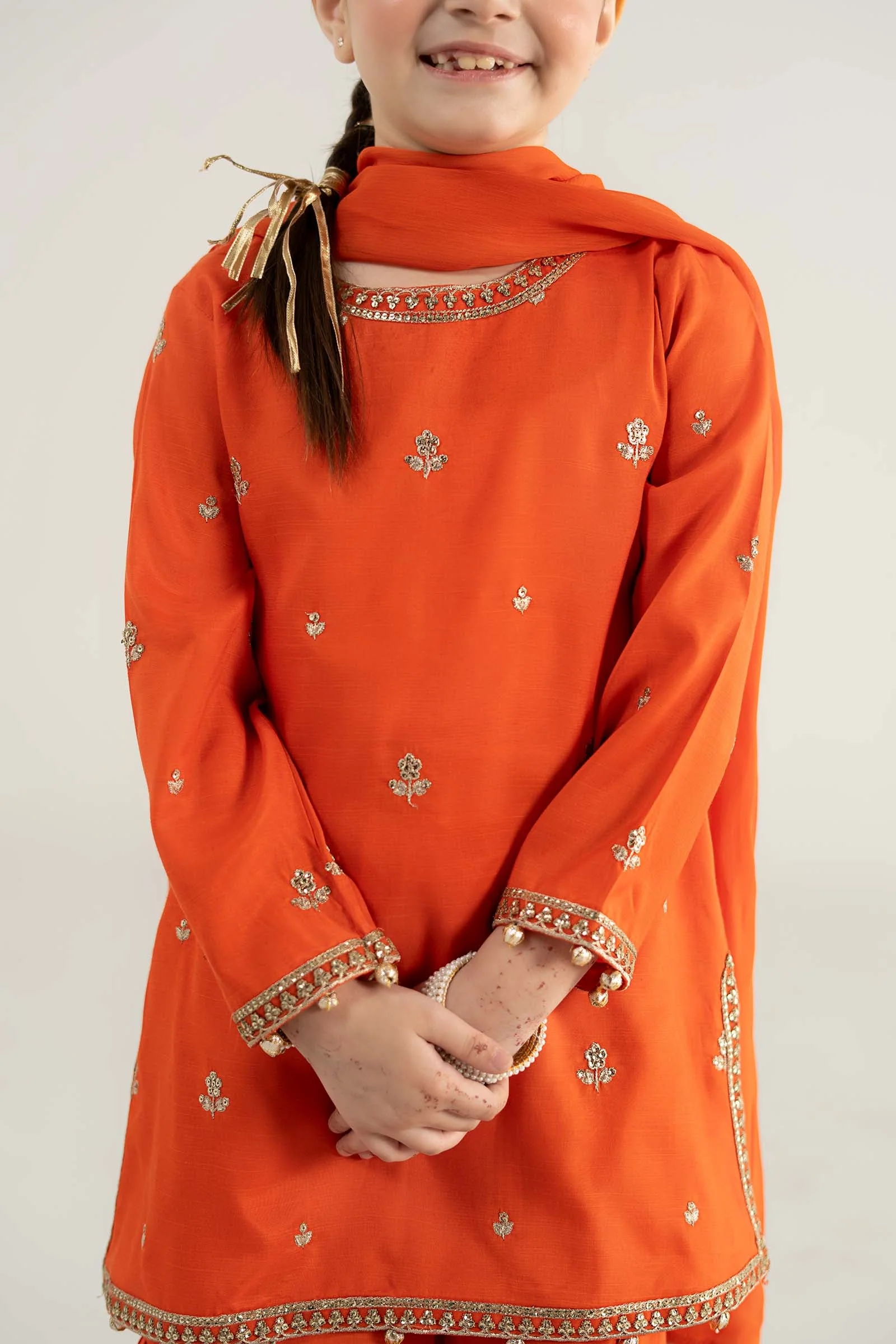 3 Piece Embroidered Raw Silk Suit