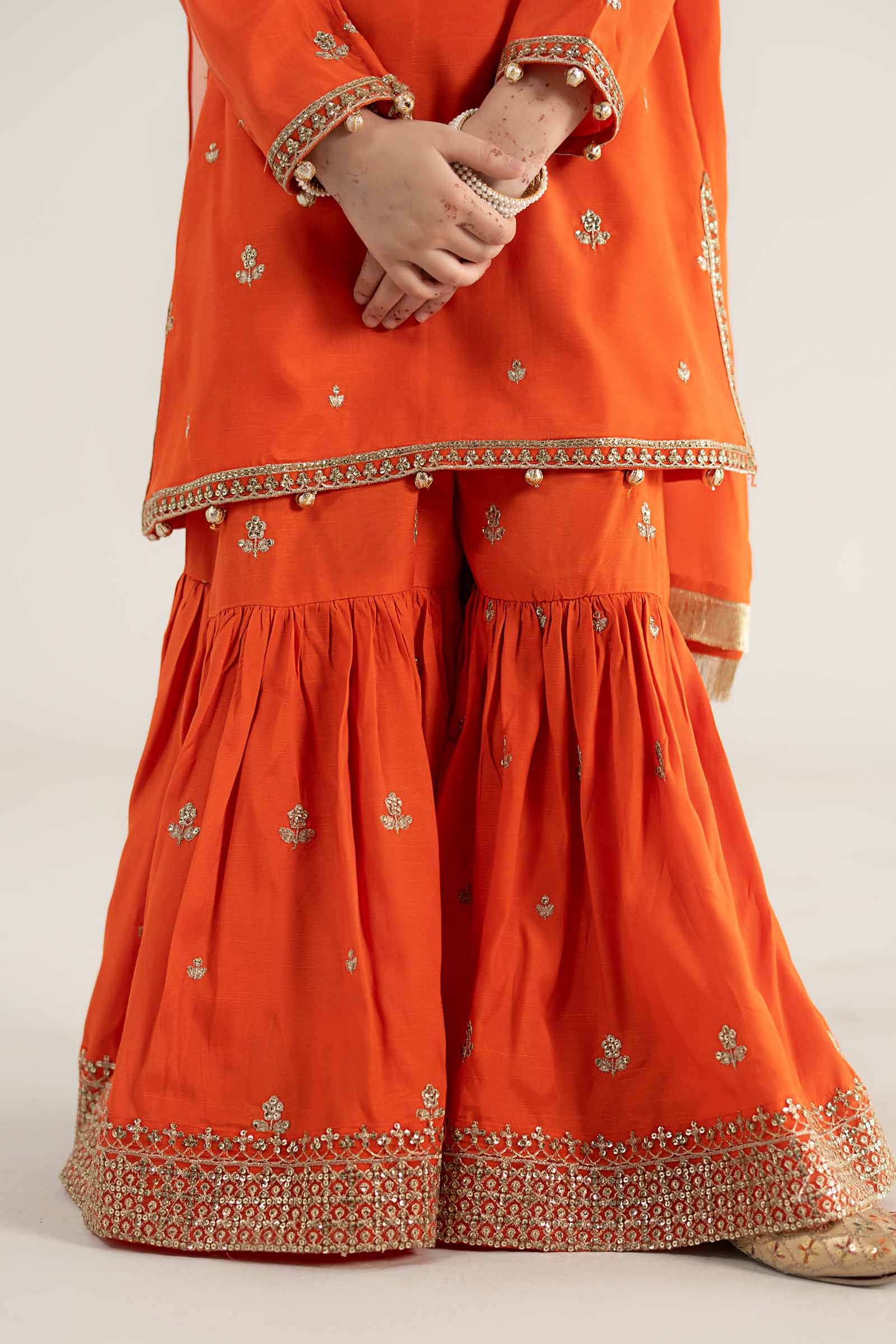 3 Piece Embroidered Raw Silk Suit