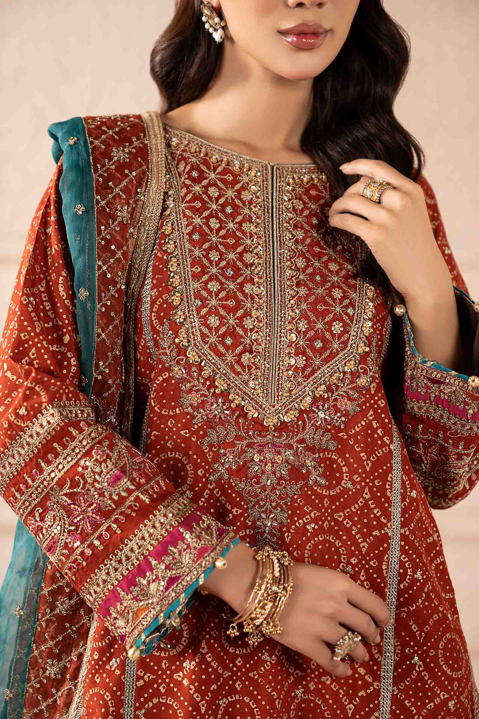 3 Piece Embroidered Raw Silk Suit
