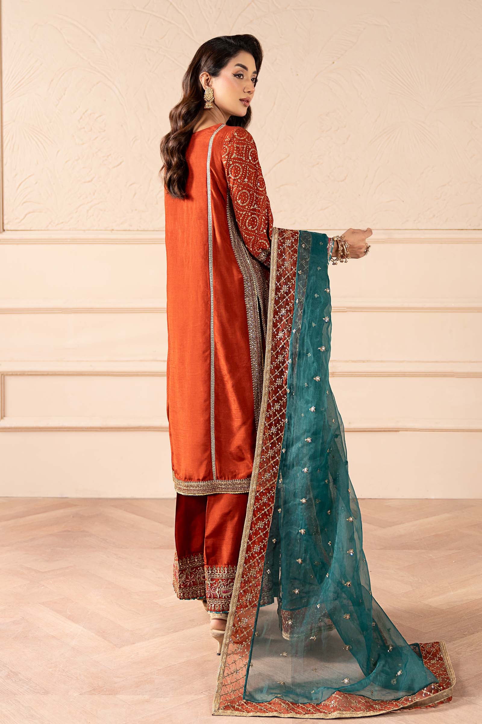 3 Piece Embroidered Raw Silk Suit