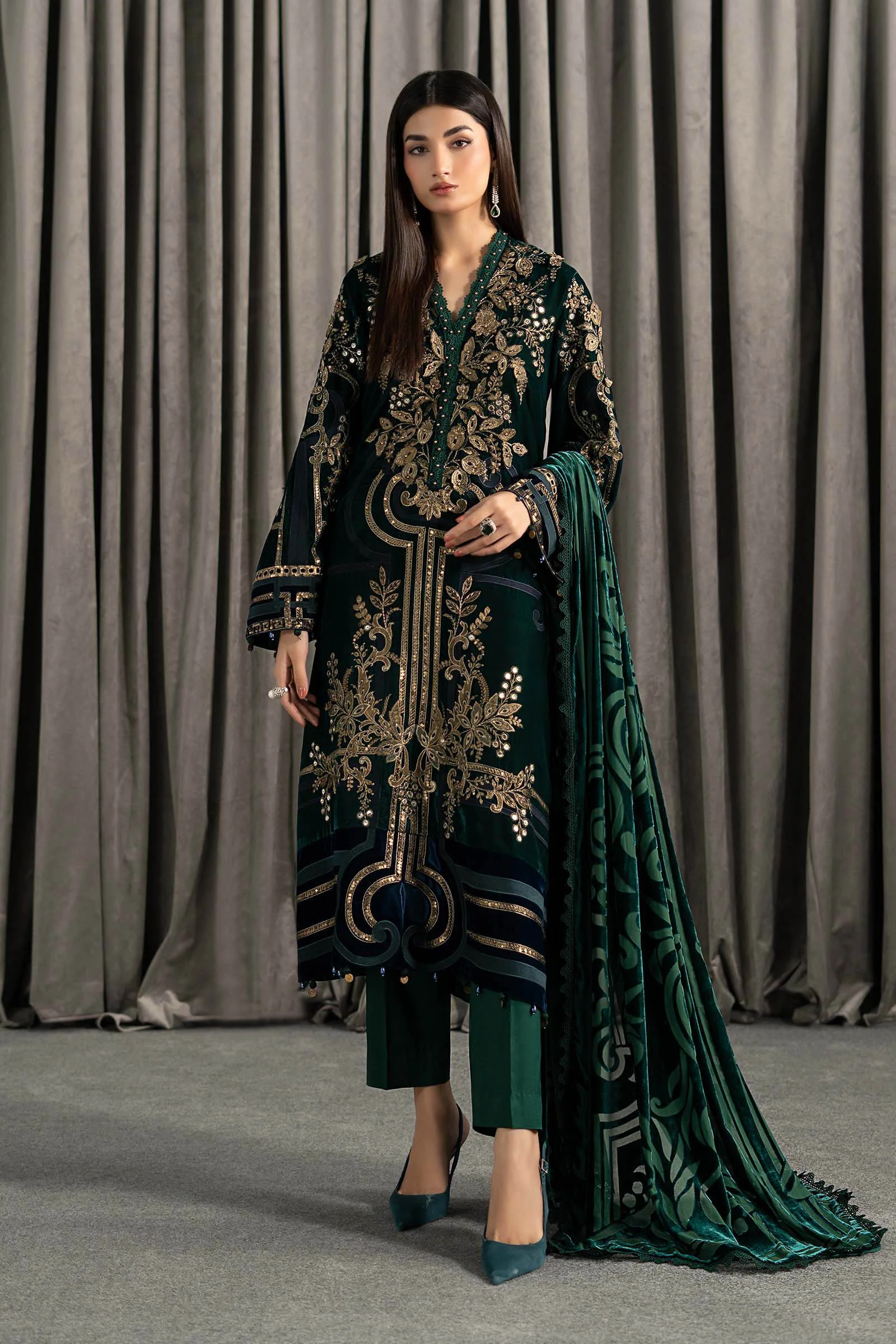 3 Piece Embroidered Velvet Suit