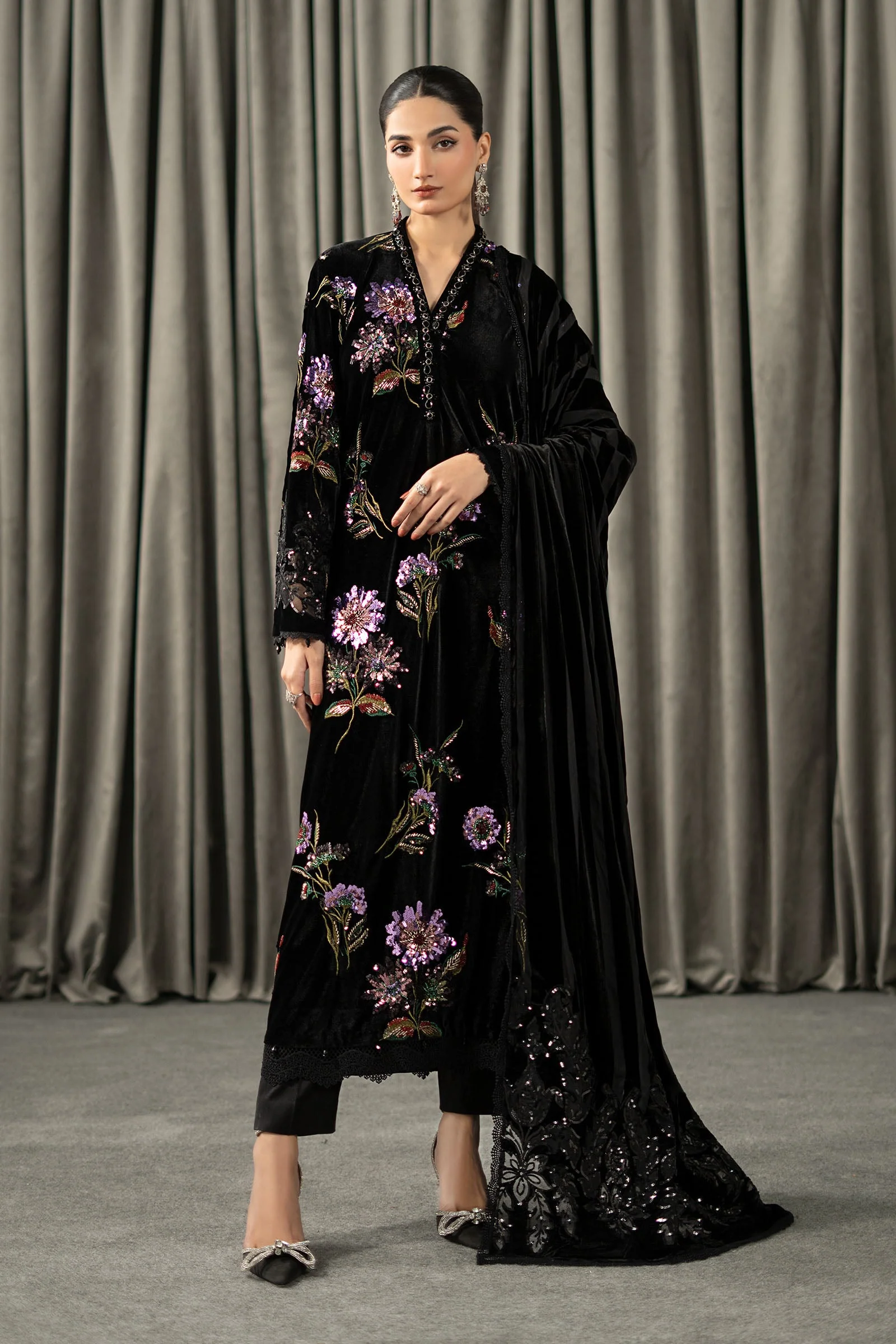 3 Piece Embroidered Velvet Suit