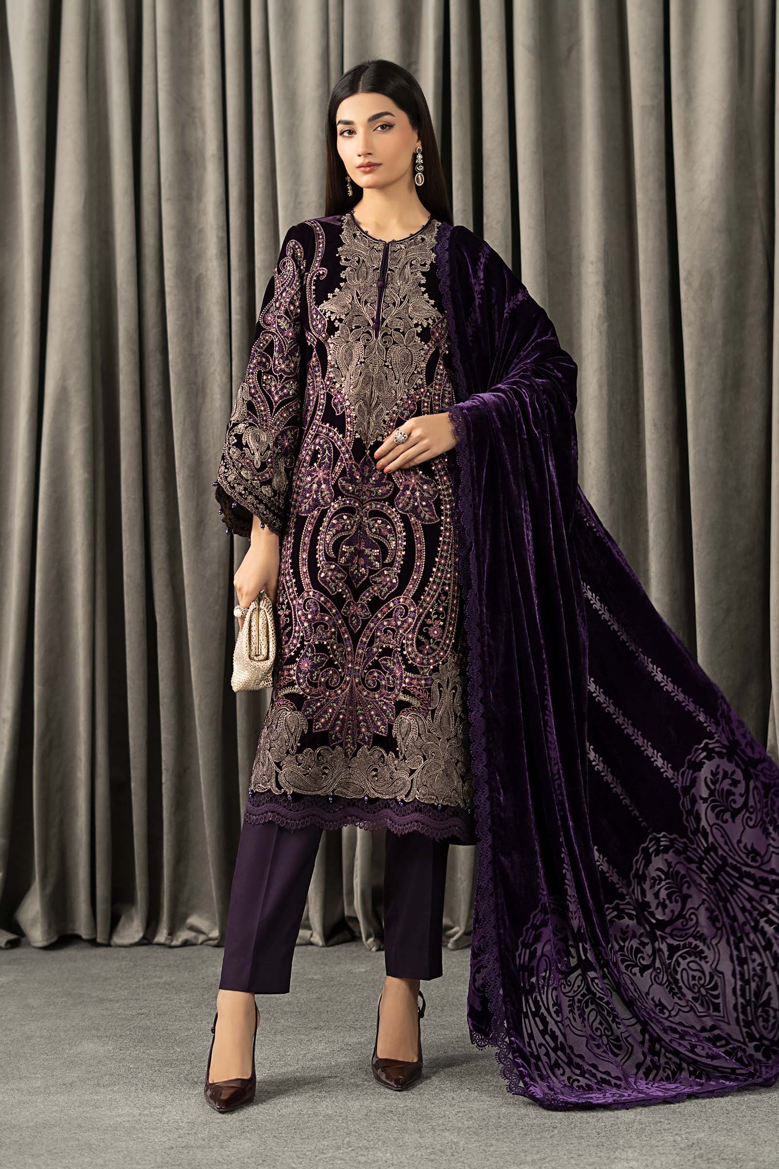 3 Piece Embroidered Velvet Suit