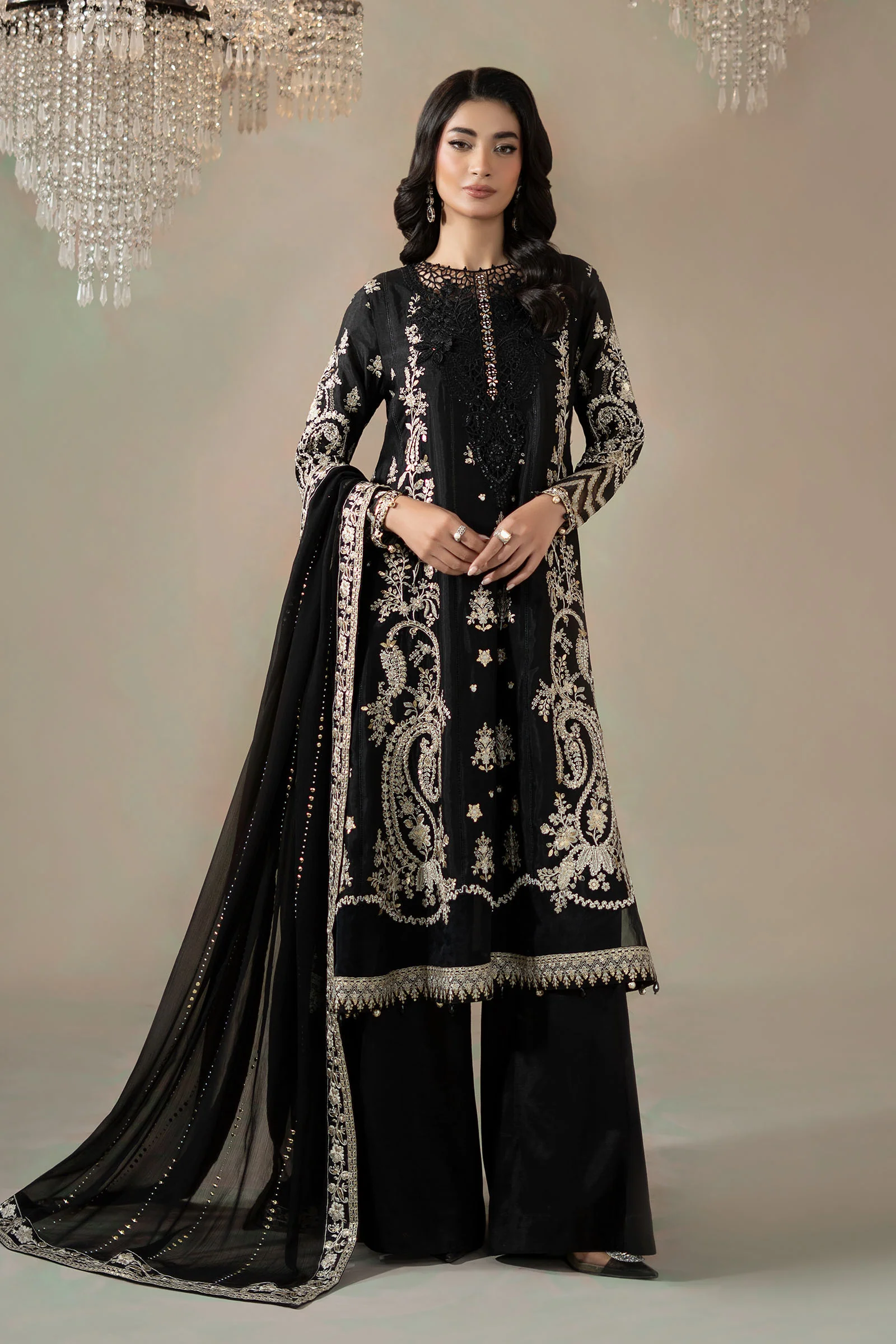 3 Piece Embroidered Raw Silk Suit