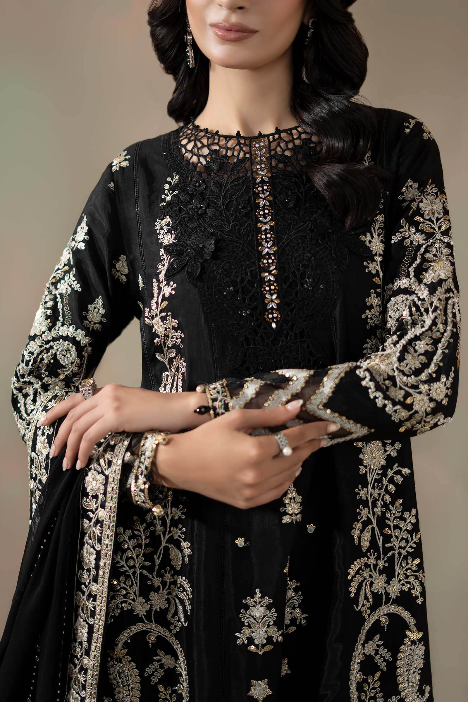 3 Piece Embroidered Raw Silk Suit
