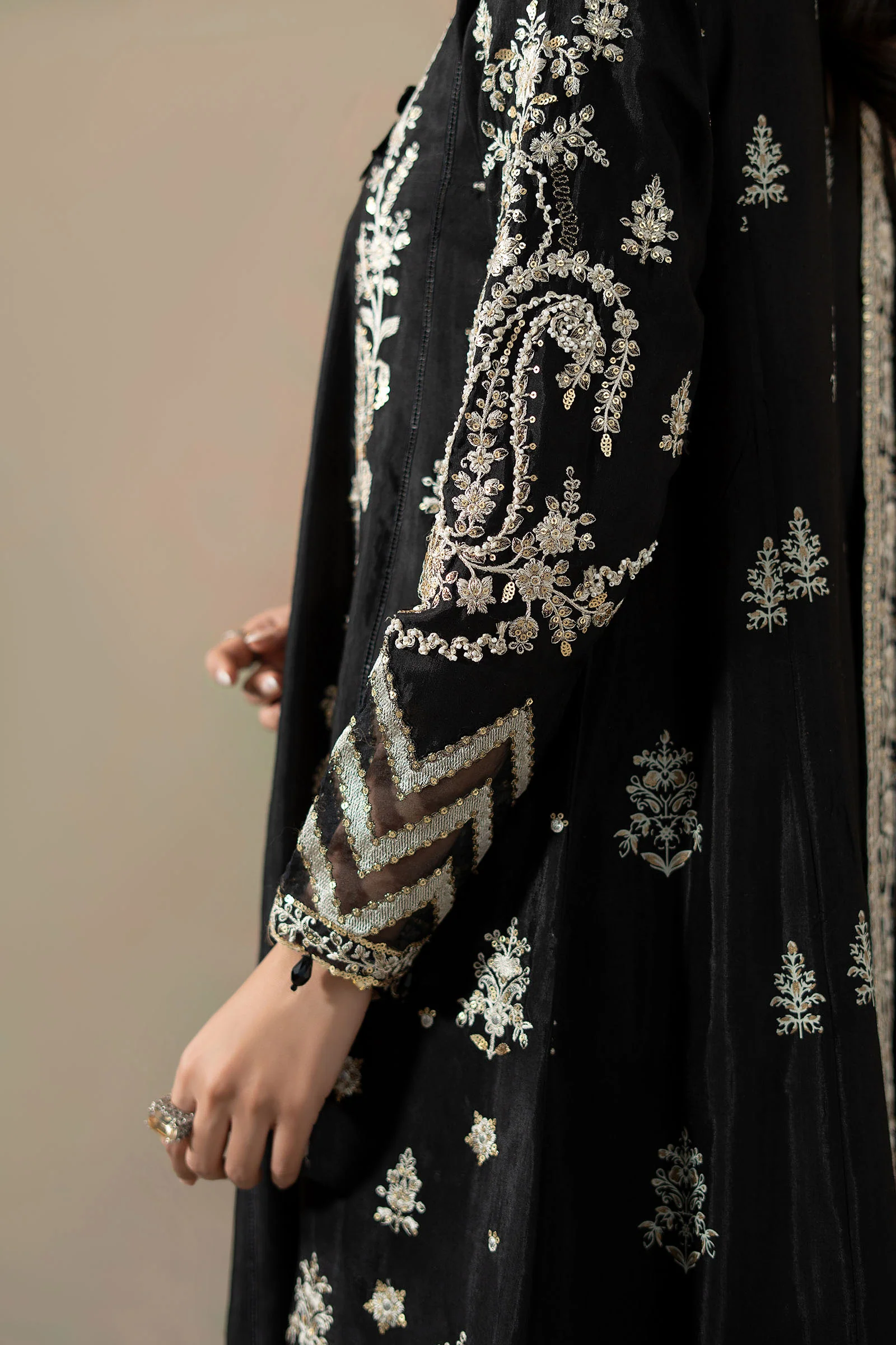 3 Piece Embroidered Raw Silk Suit