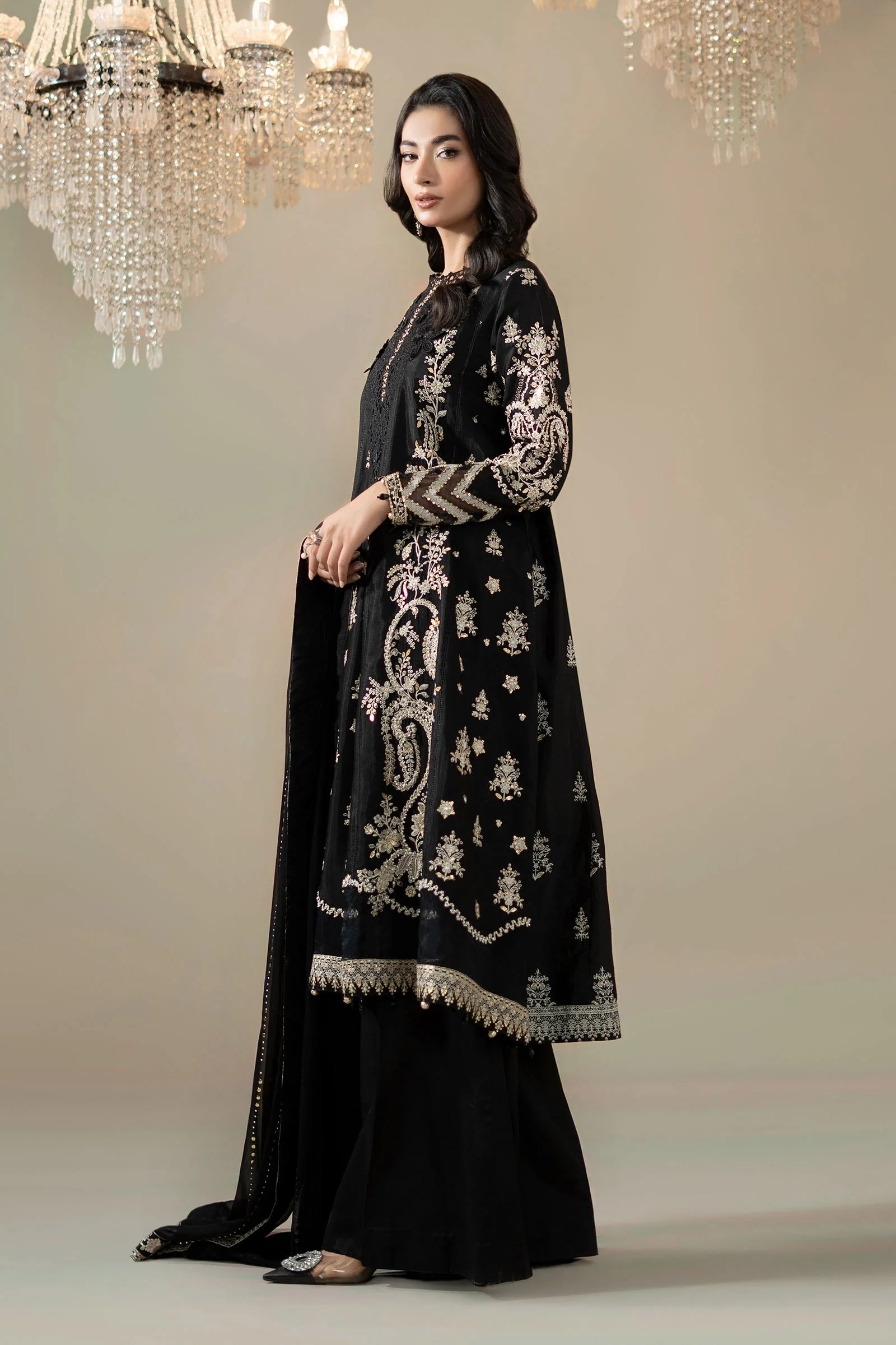 3 Piece Embroidered Raw Silk Suit
