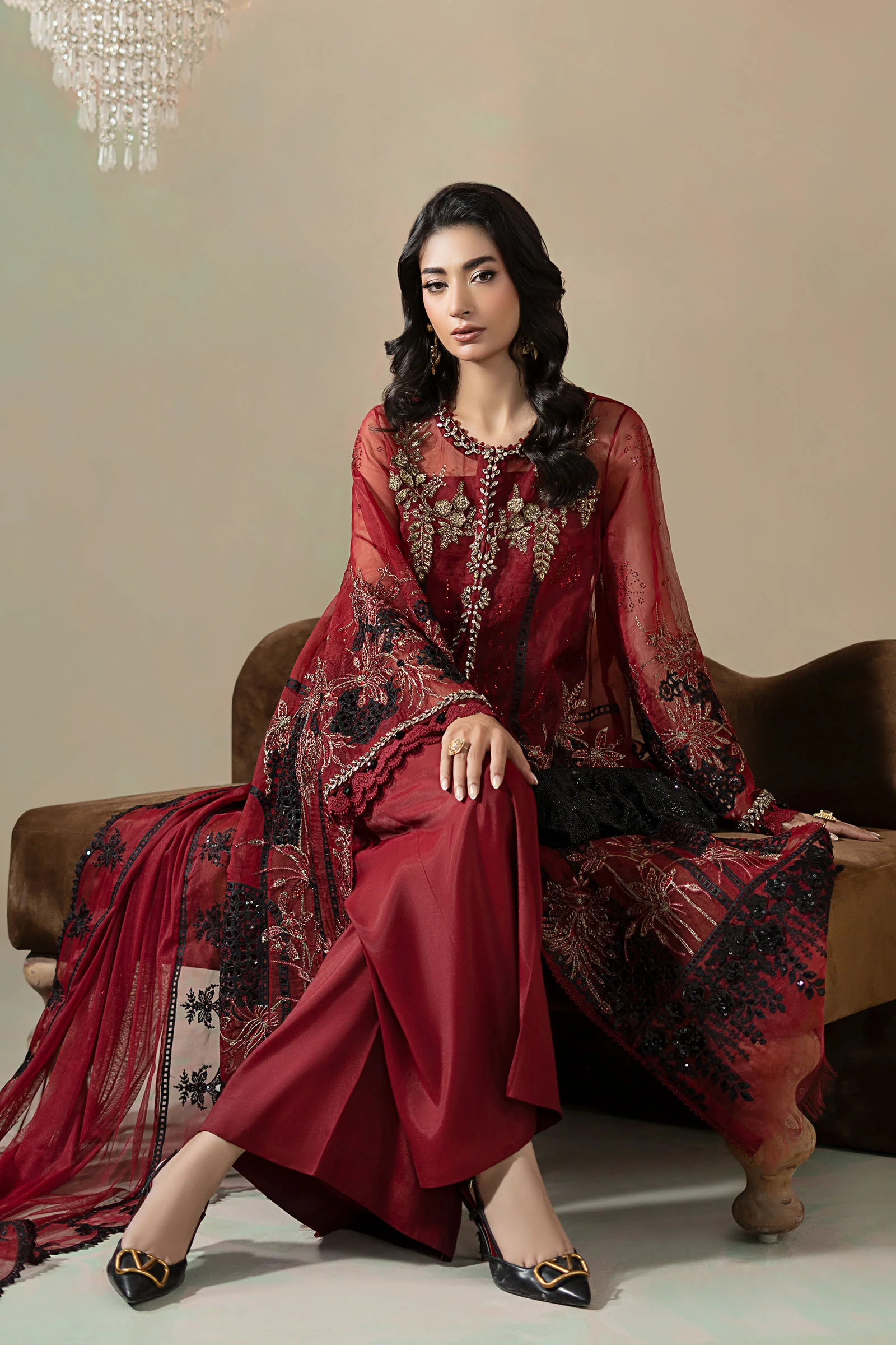 3 Piece Embroidered Organza Suit