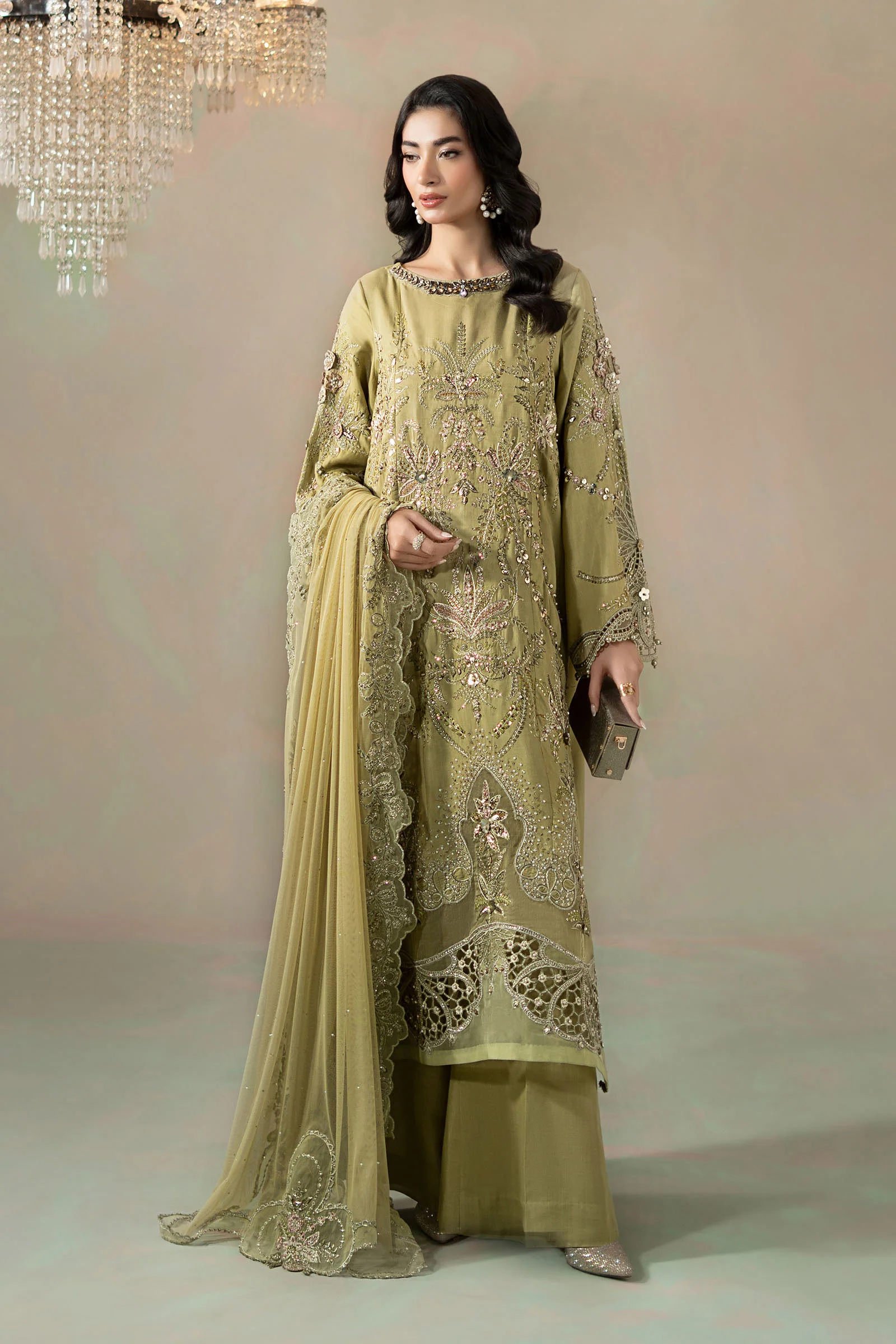 3 Piece Embroidered Raw Silk Suit