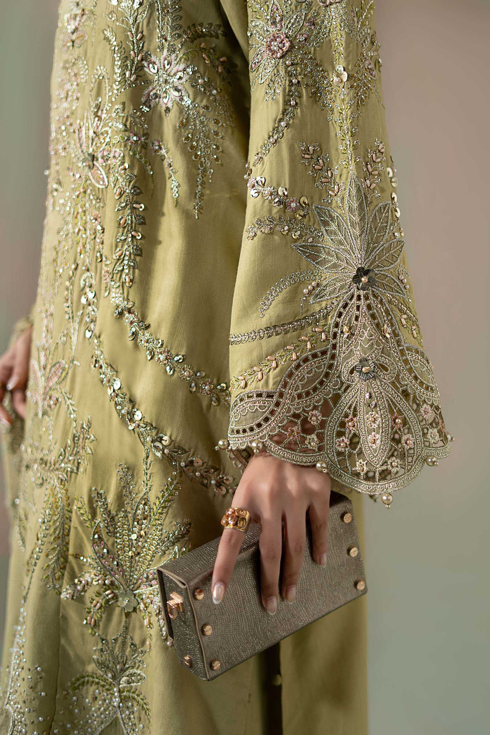 3 Piece Embroidered Raw Silk Suit