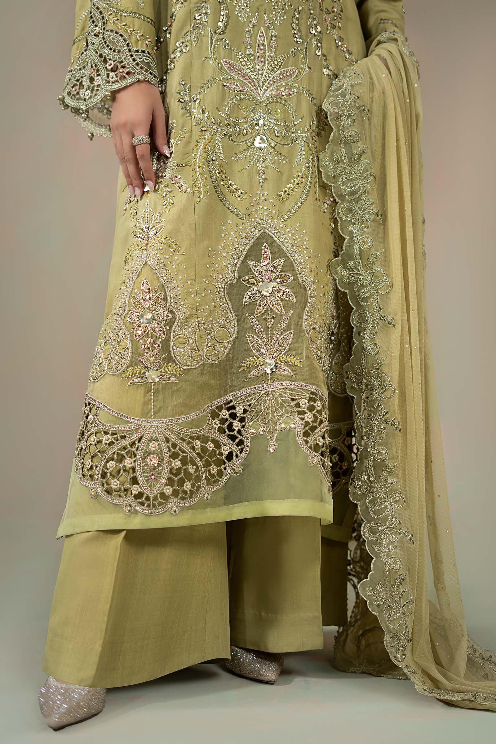 3 Piece Embroidered Raw Silk Suit