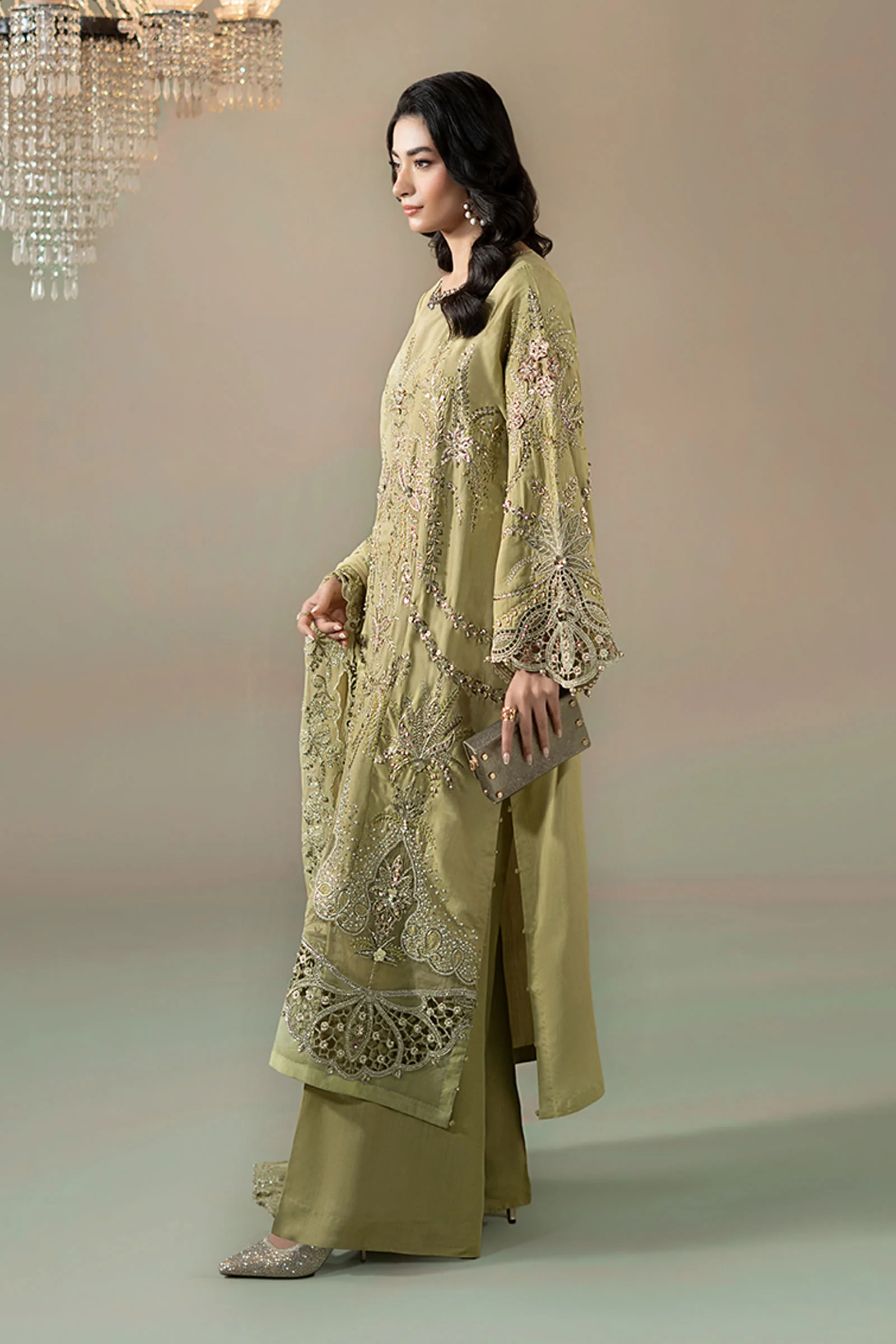 3 Piece Embroidered Raw Silk Suit