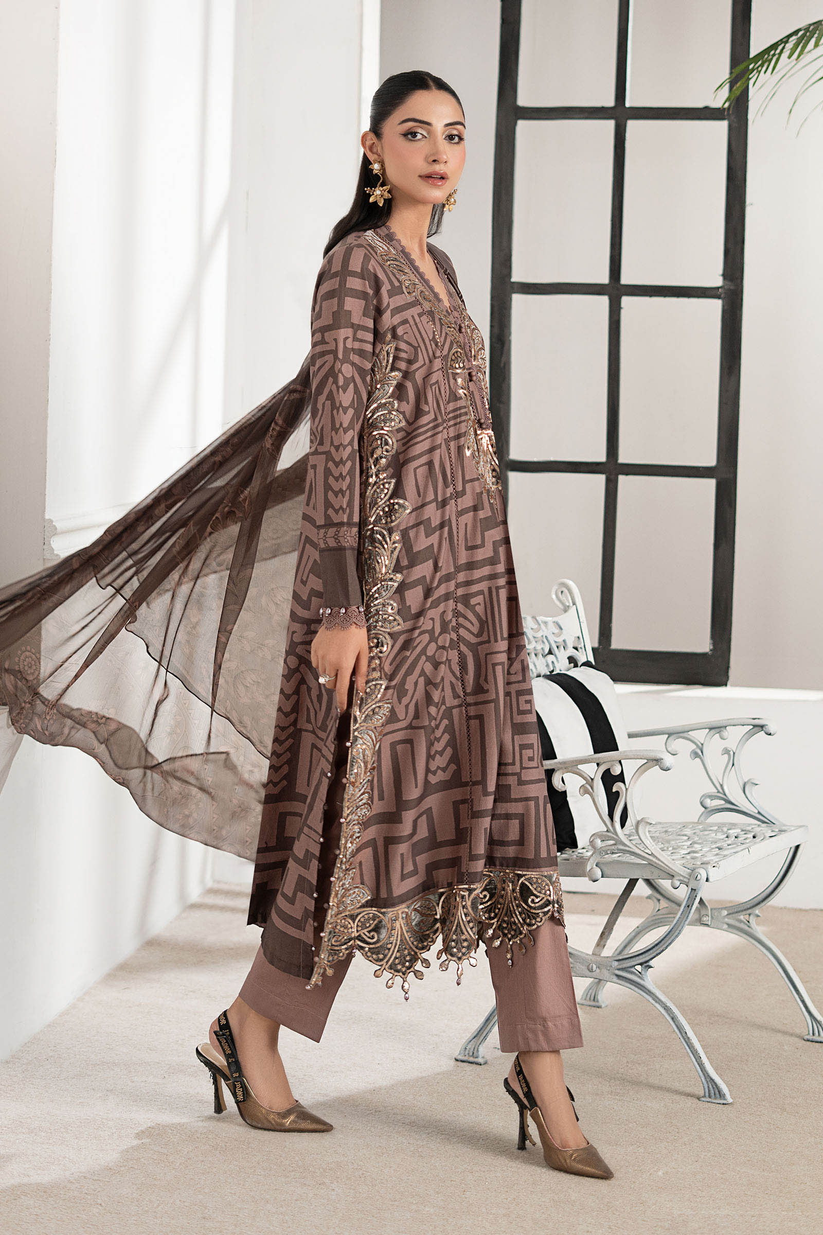 3 Piece Embroidered Cambric Suit 4 3 Piece Embroidered Cambric Suit