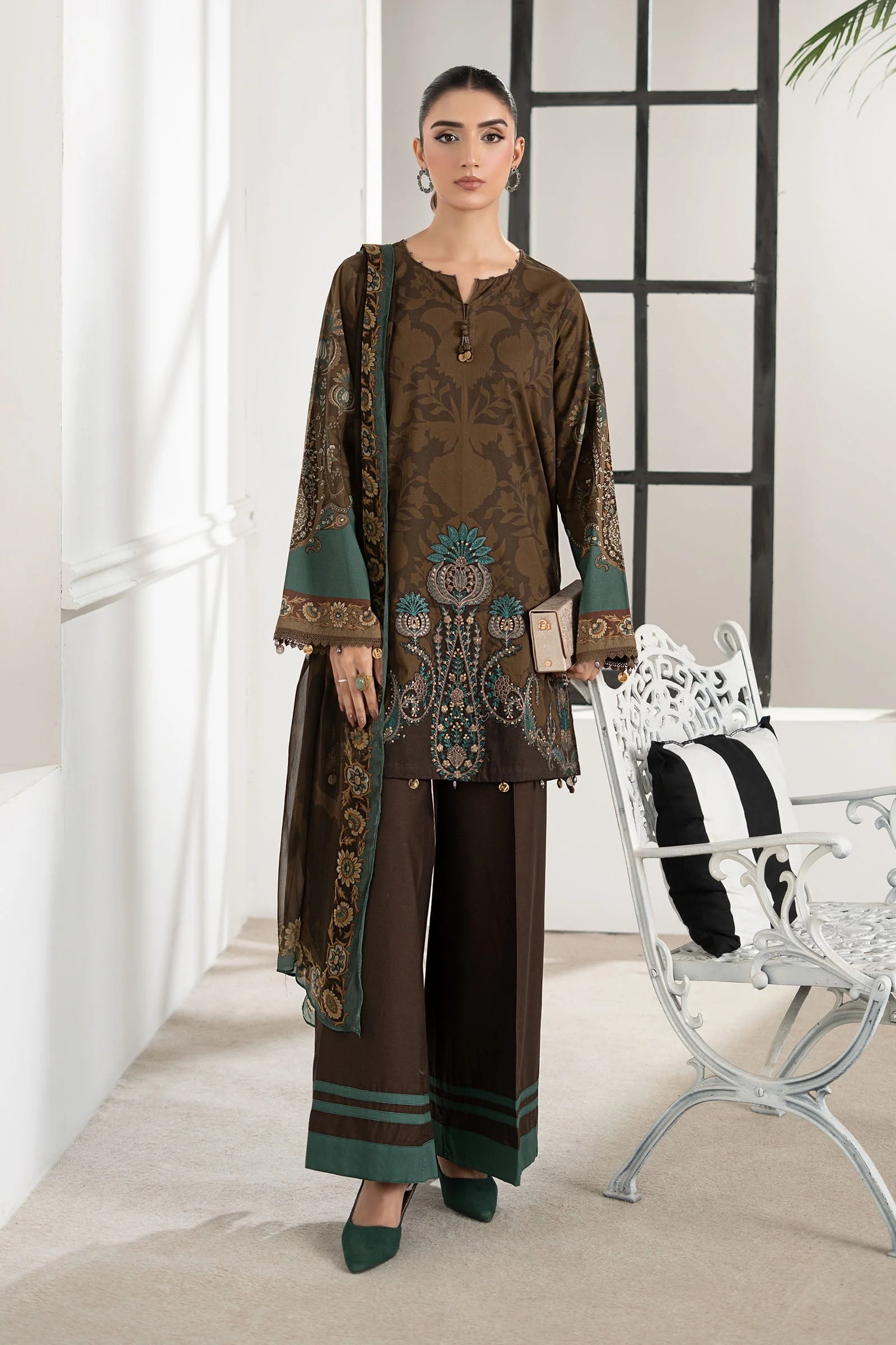 3 Piece Embroidered Cambric Suit