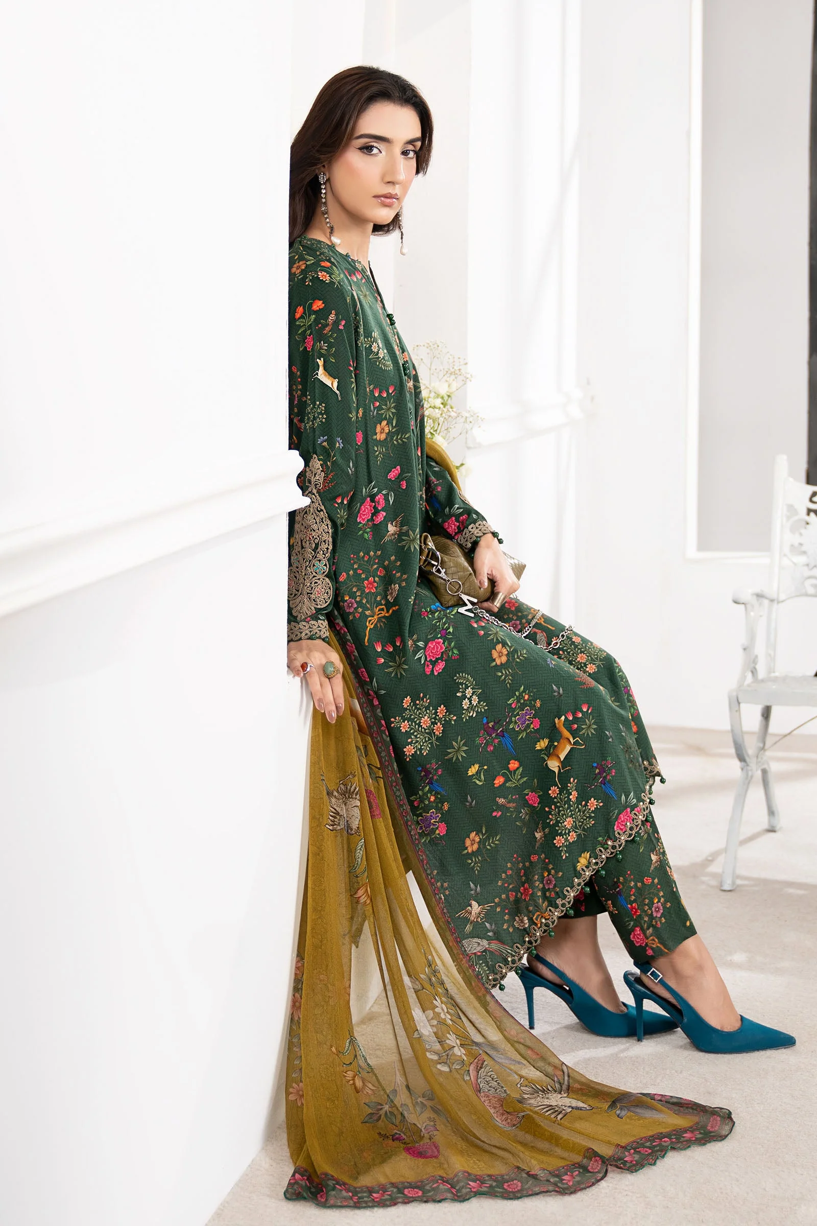 3 Piece Embroidered Linen Suit