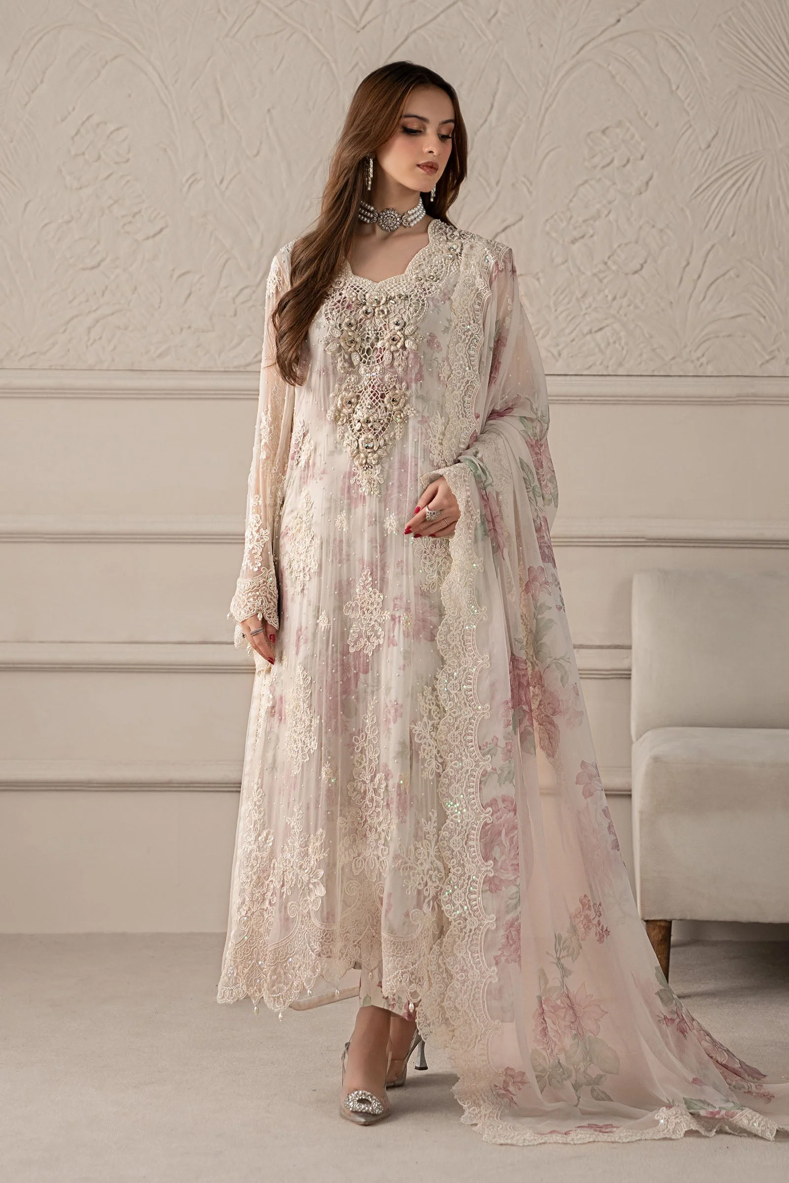 3 Piece Embroidered Chiffon Suit | MCS-25-101