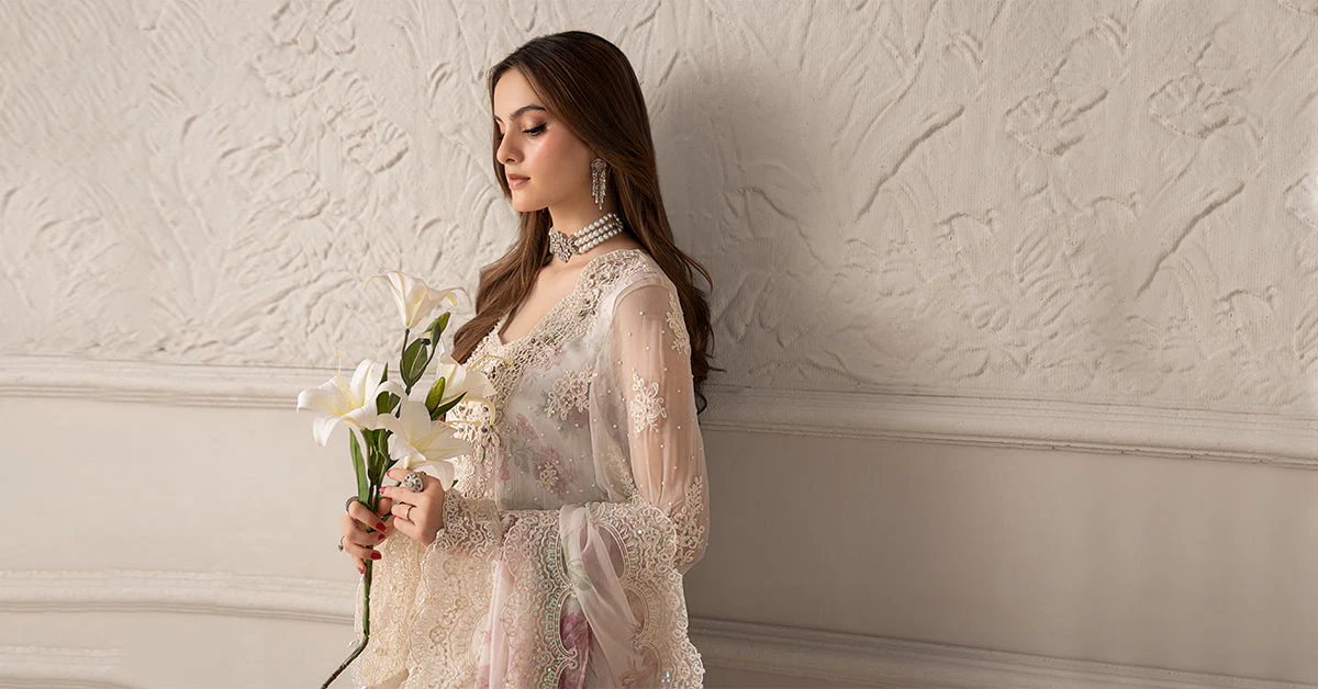 3 Piece Embroidered Chiffon Suit | MCS-25-101