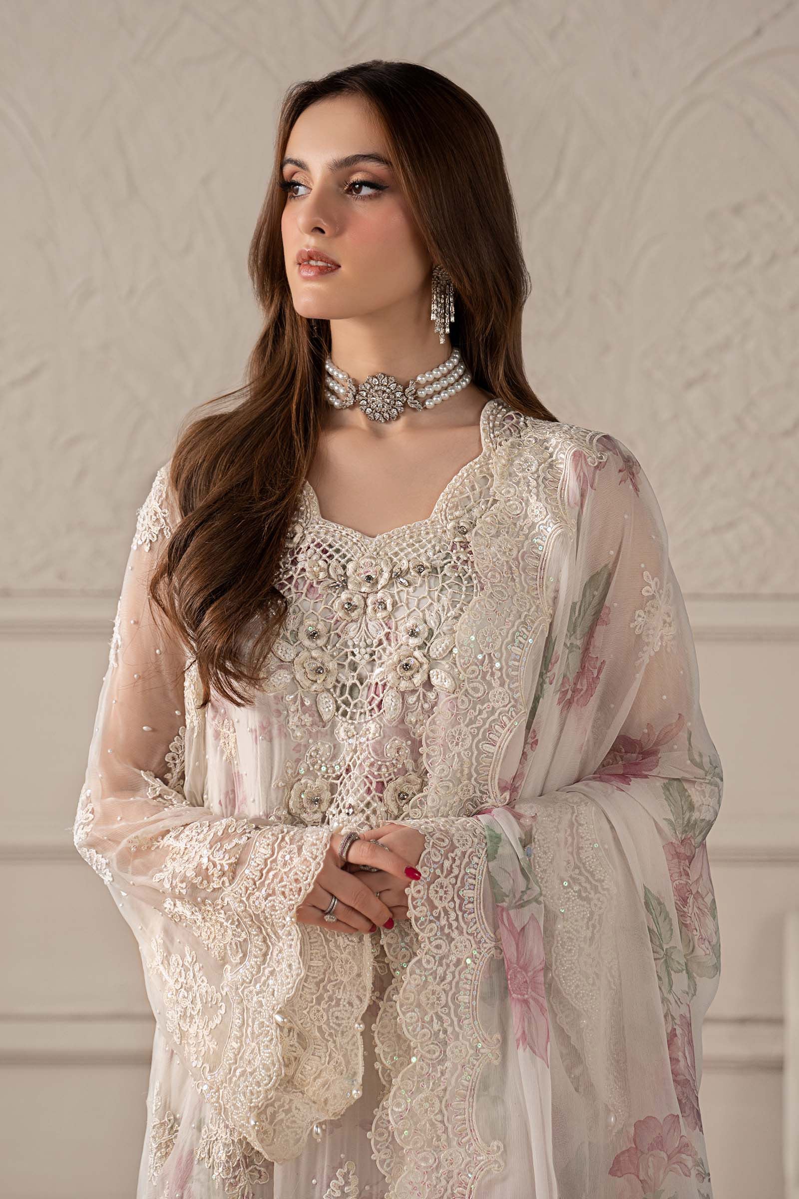 3 Piece Embroidered Chiffon Suit | MCS-25-101