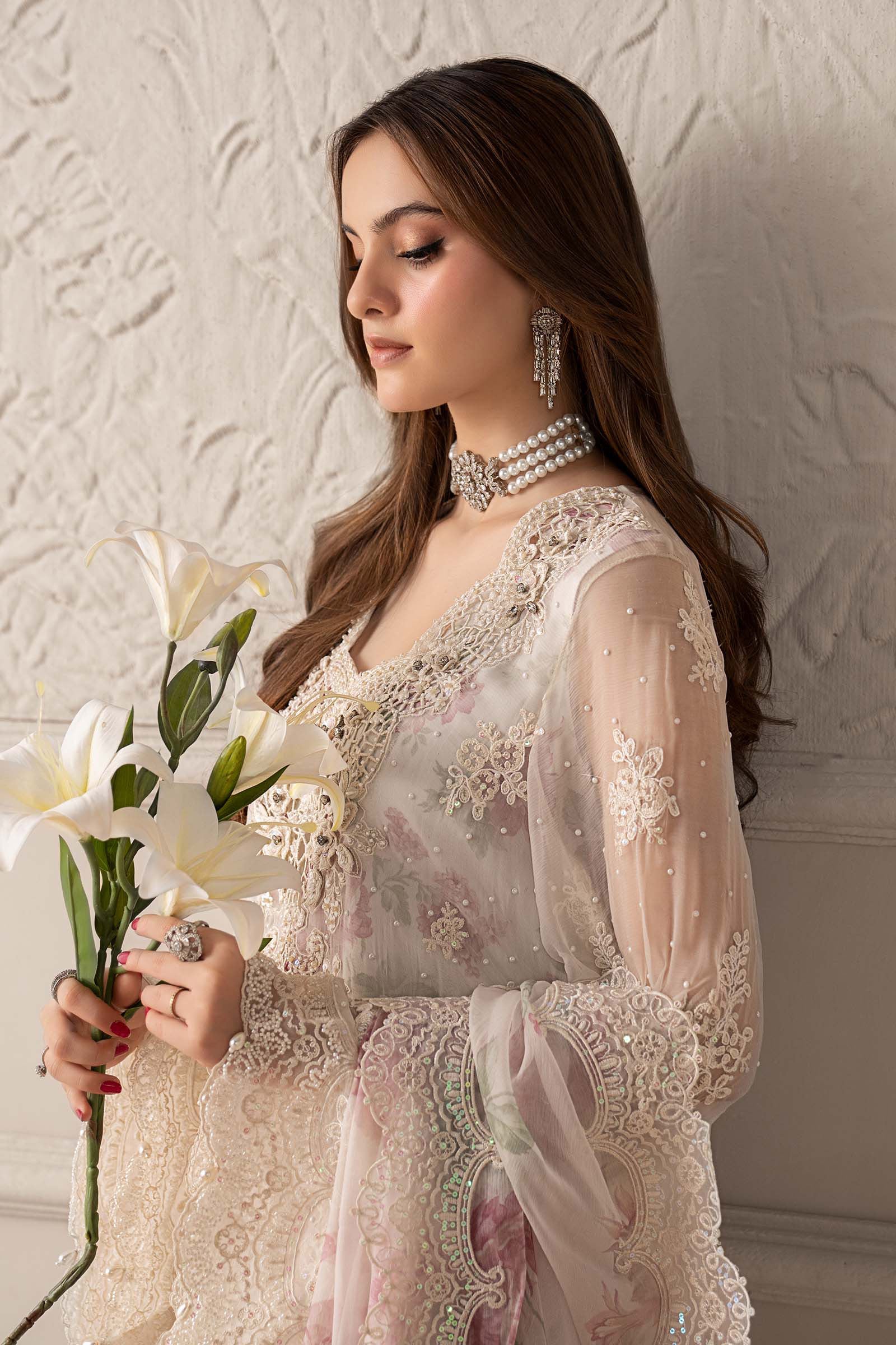 3 Piece Embroidered Chiffon Suit | MCS-25-101
