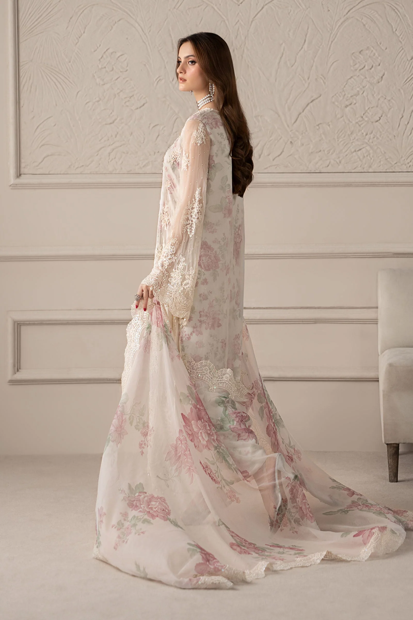 3 Piece Embroidered Chiffon Suit | MCS-25-101