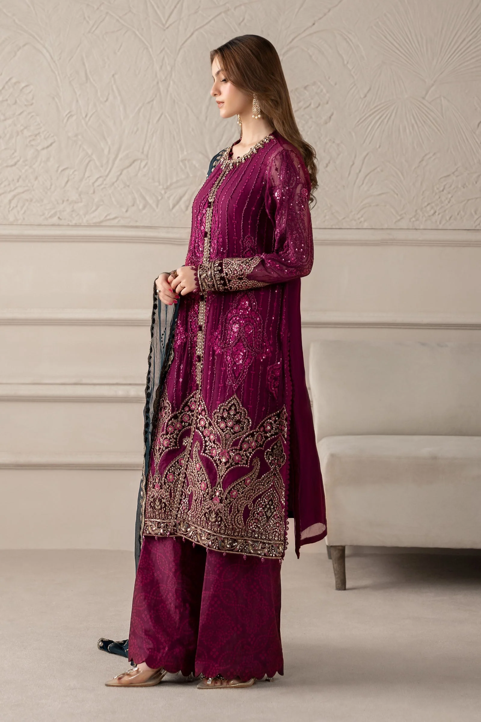 3 Piece Embroidered Chiffon Suit | MCS-25-102