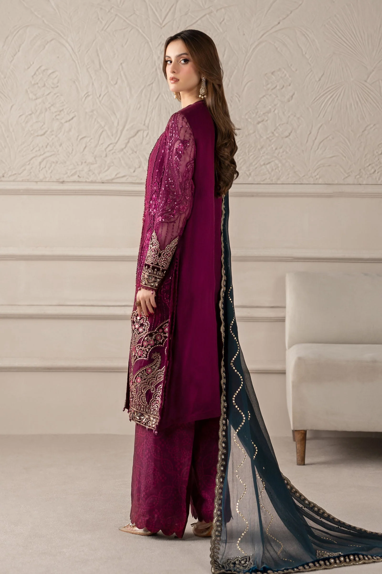 3 Piece Embroidered Chiffon Suit | MCS-25-102