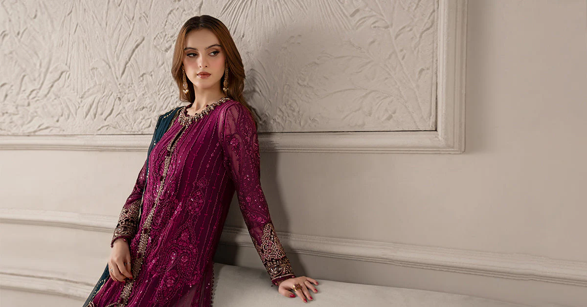 3 Piece Embroidered Chiffon Suit | MCS-25-102