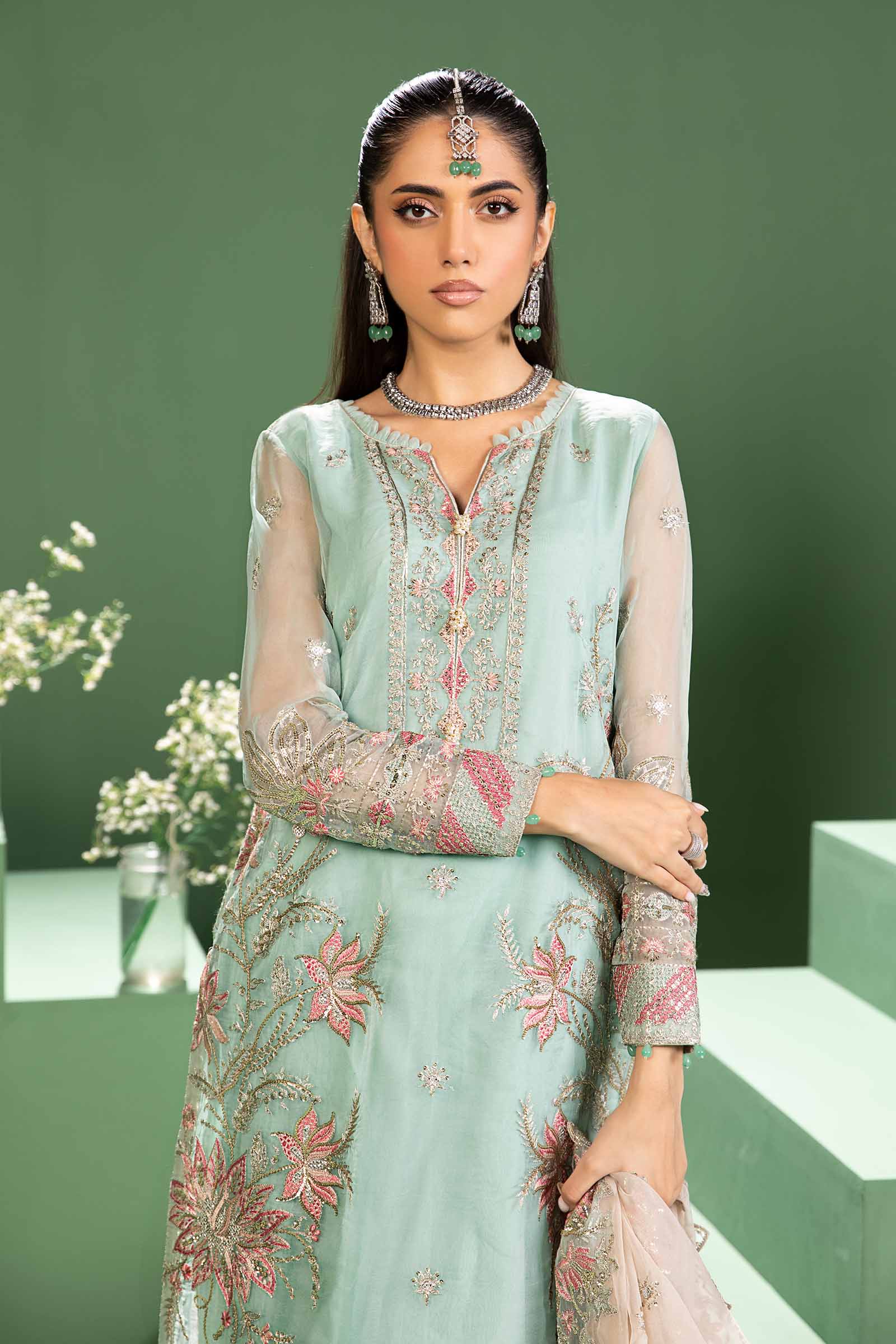 3 Piece Embroidered Raw Silk Suit
