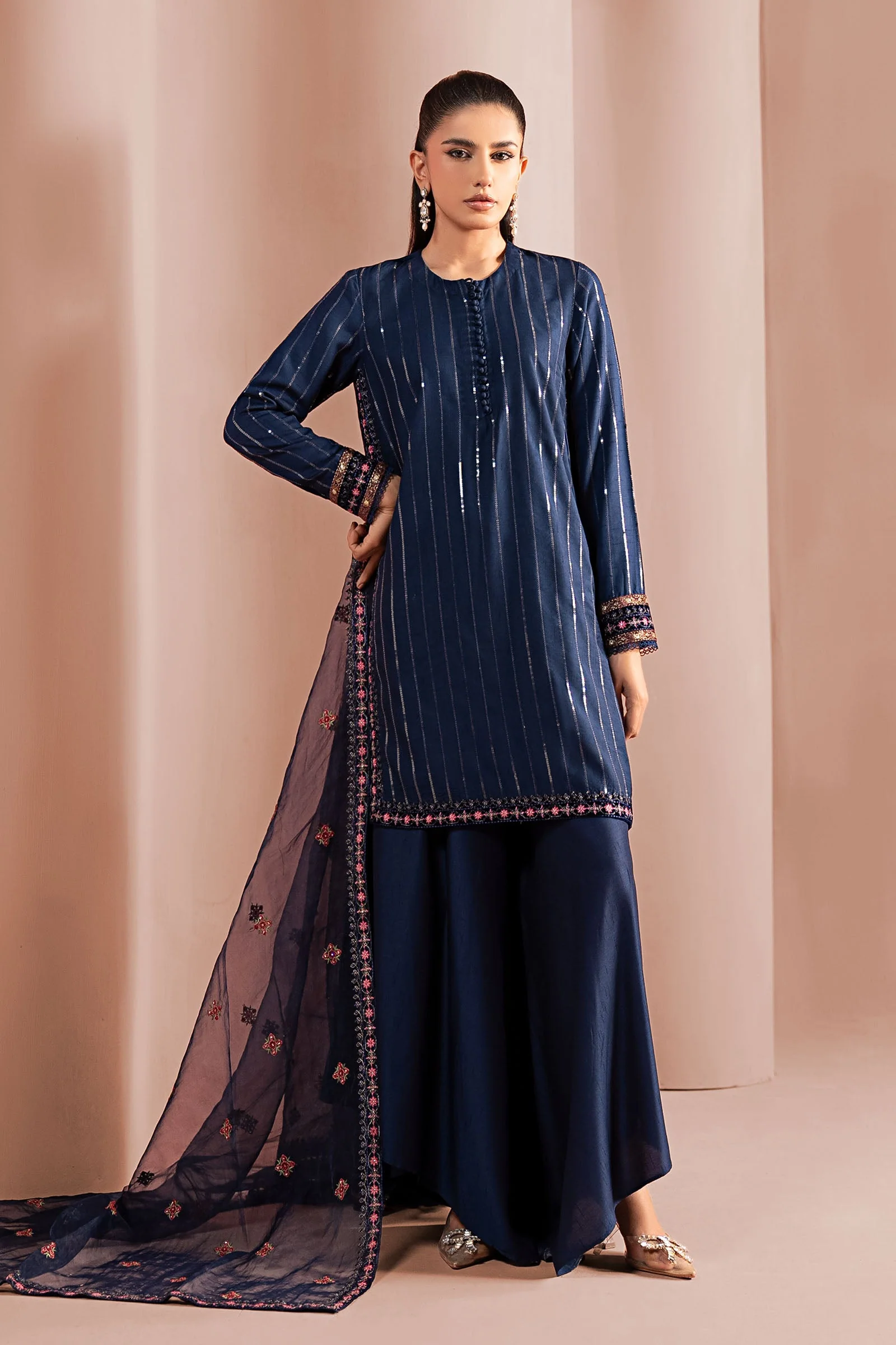 3 Piece Embroidered Linen Suit