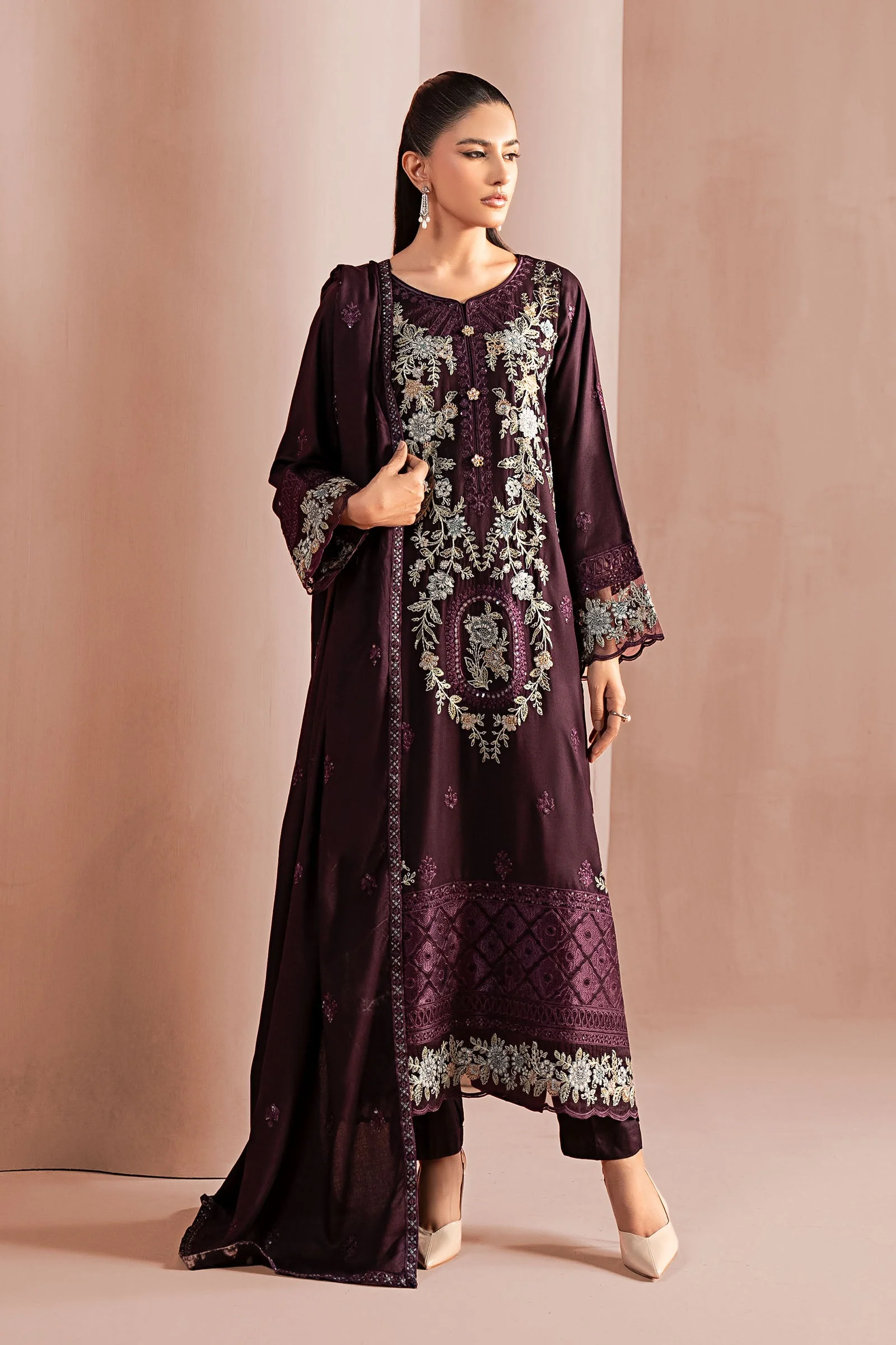 3 Piece Embroidered Linen Suit