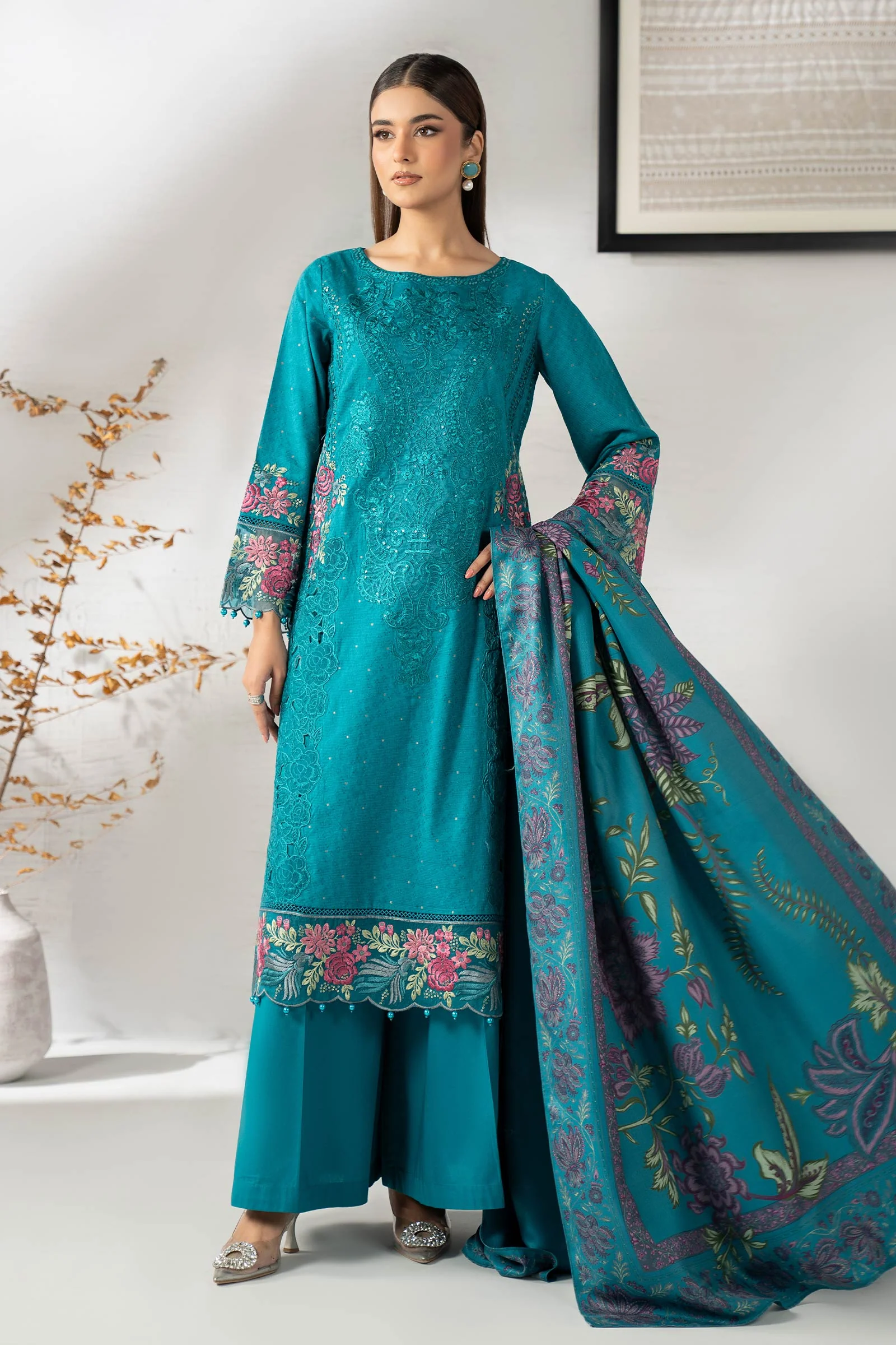 3 Piece Embroidered Viscose Suit
