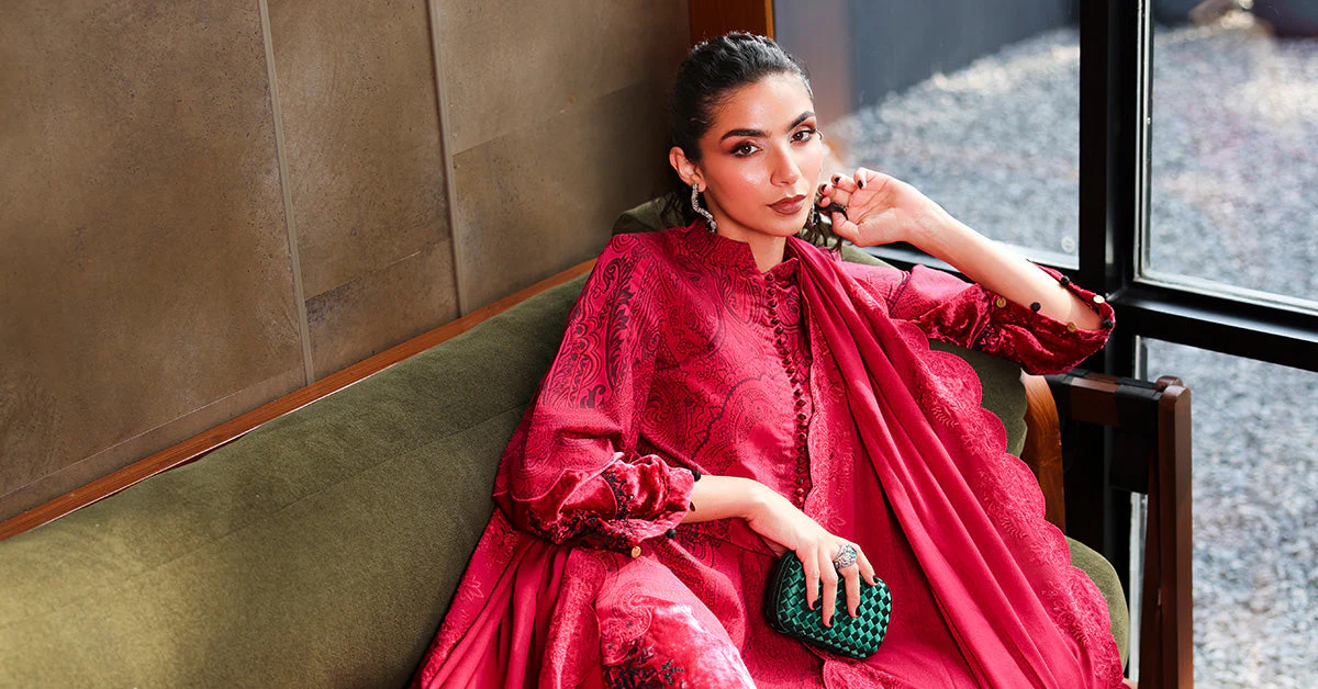 3 Piece Embroidered Cotton Jacquard Suit