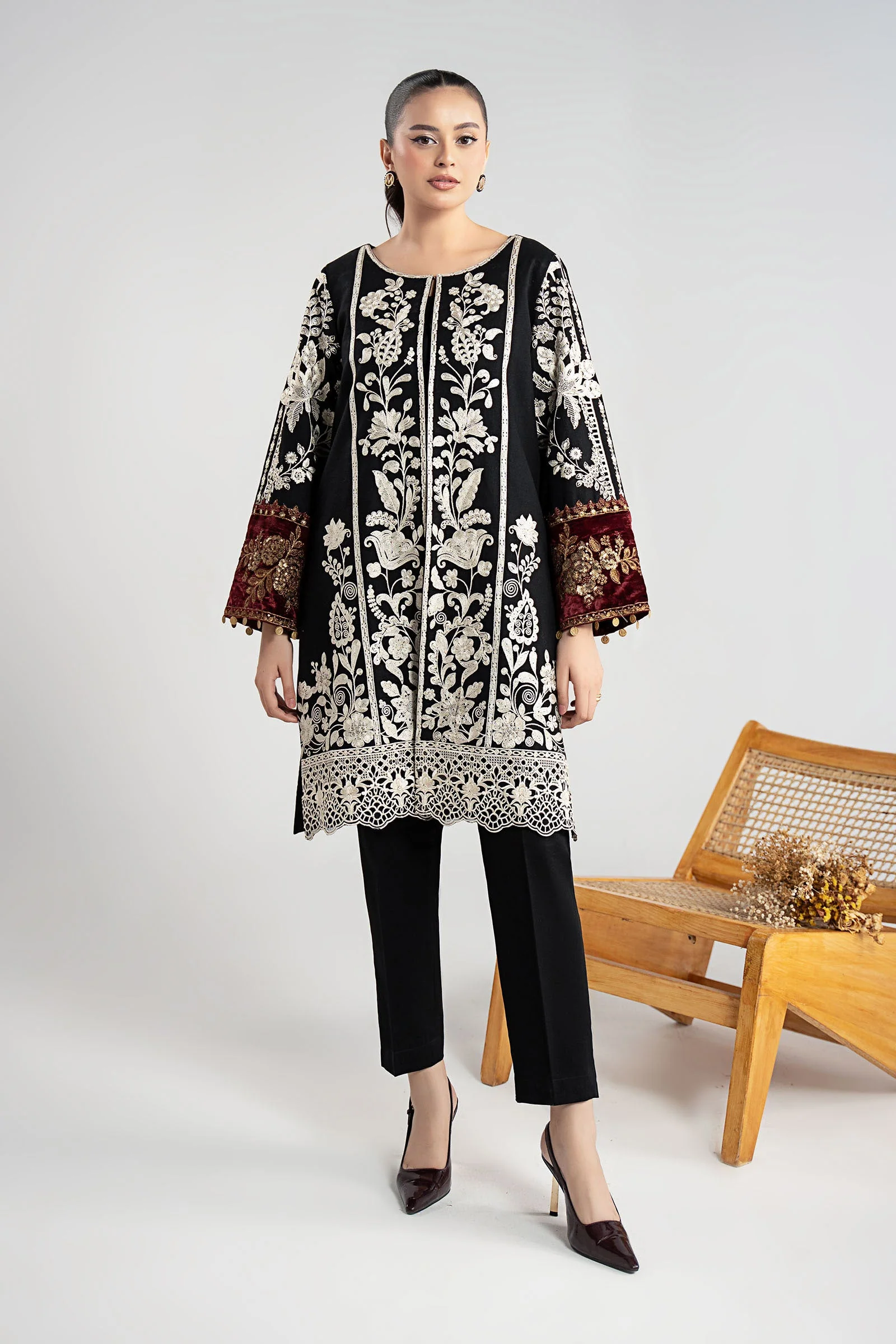 3 Piece Embroidered Cotton Dobby Suit