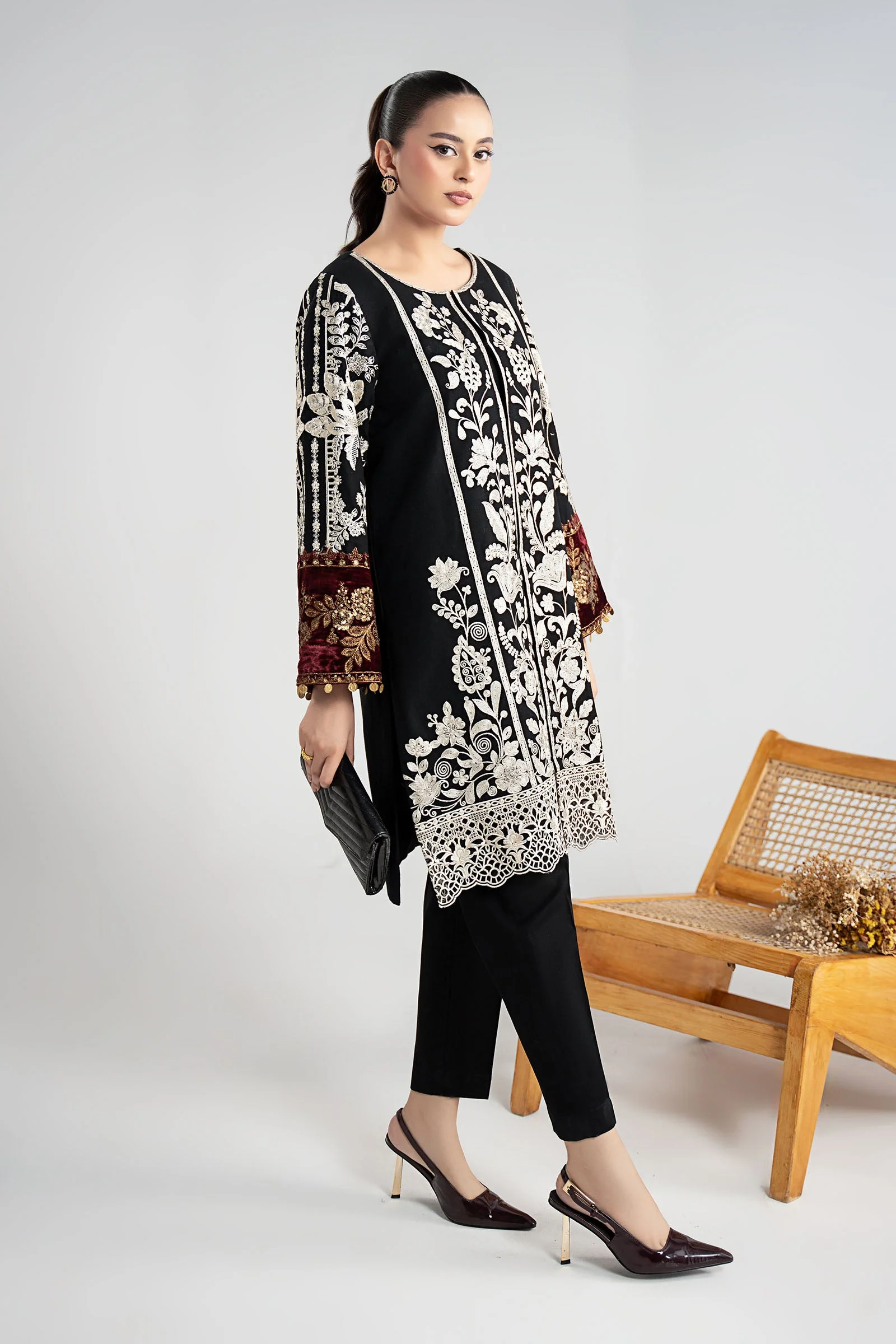 3 Piece Embroidered Cotton Dobby Suit