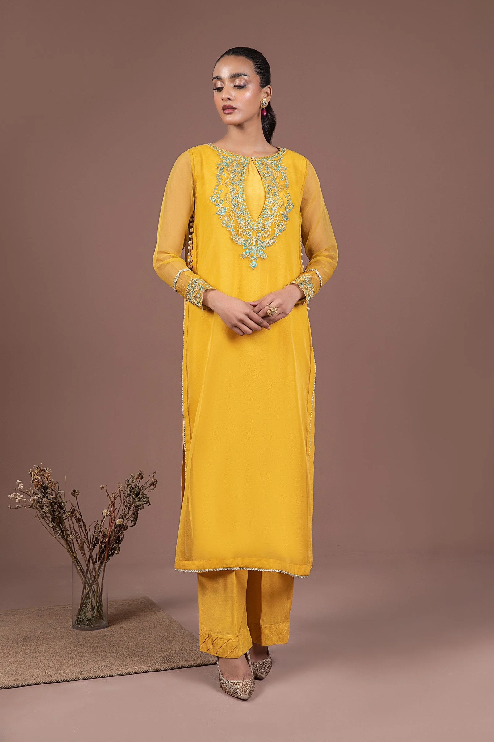 2 Pc Dyed Organza Suit