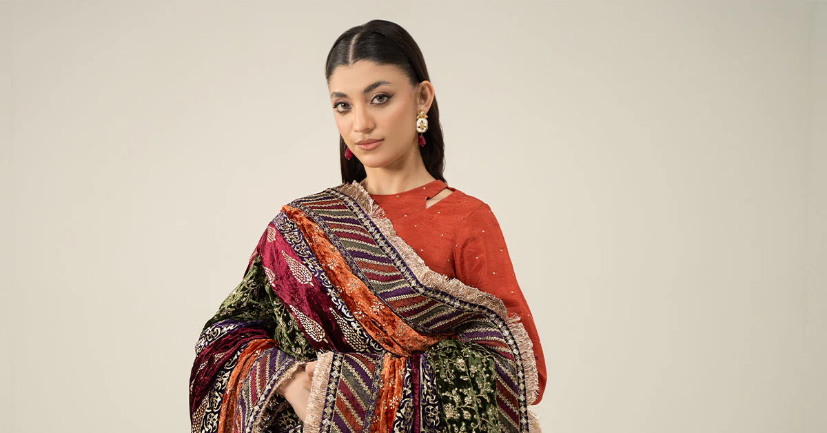 3 Piece Embroidered Raw Silk Suit