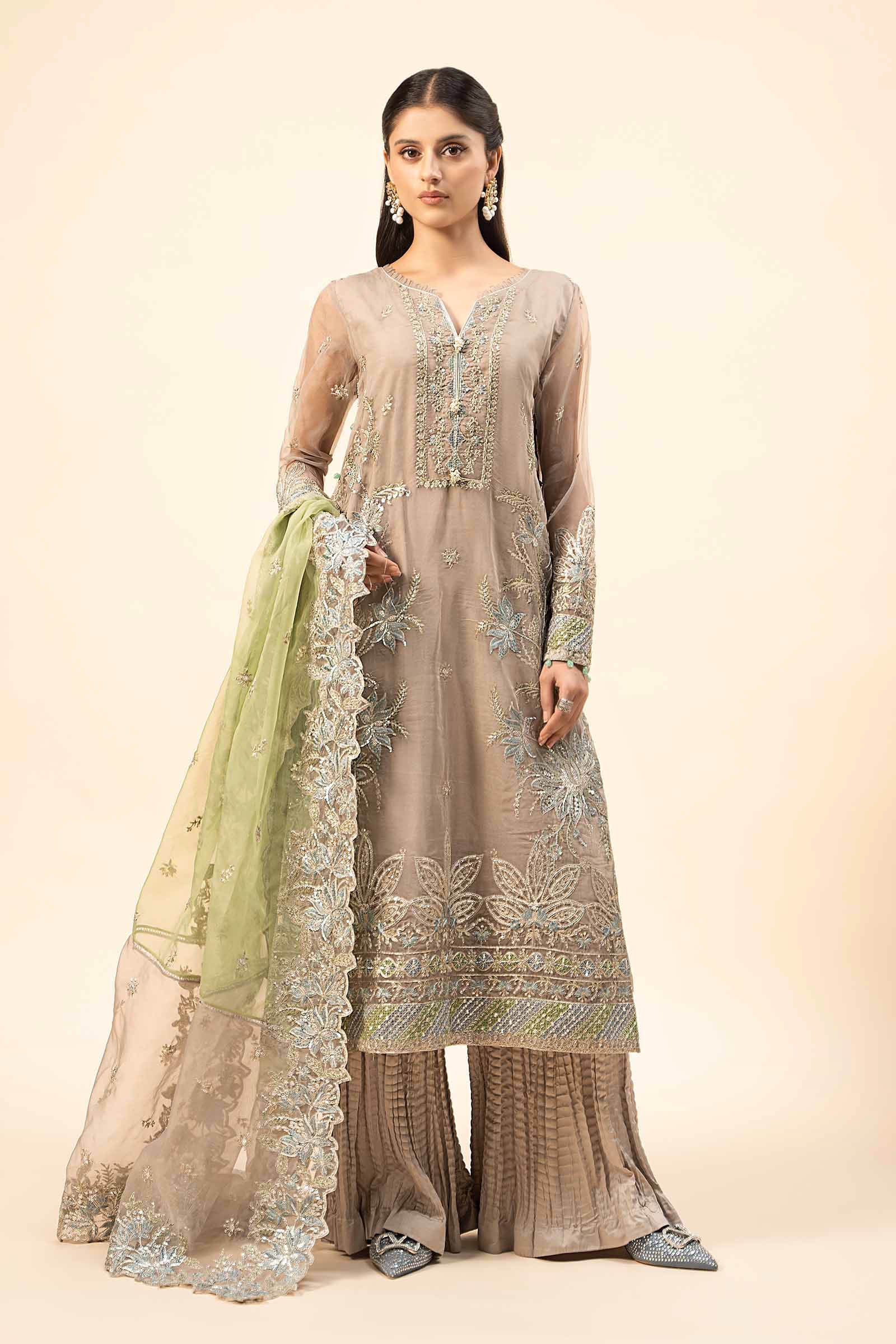 3 Piece Embroidered Raw Silk Suit