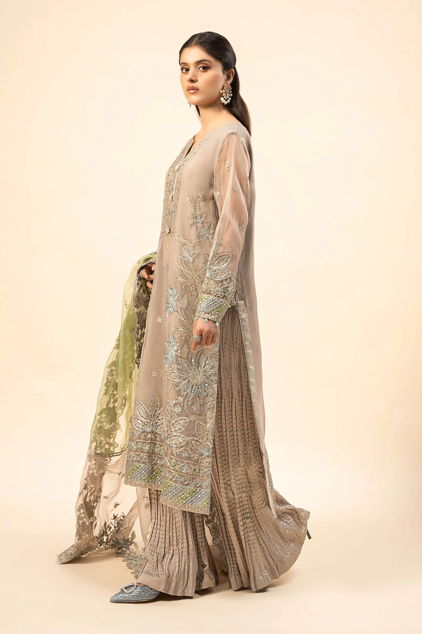3 Piece Embroidered Raw Silk Suit