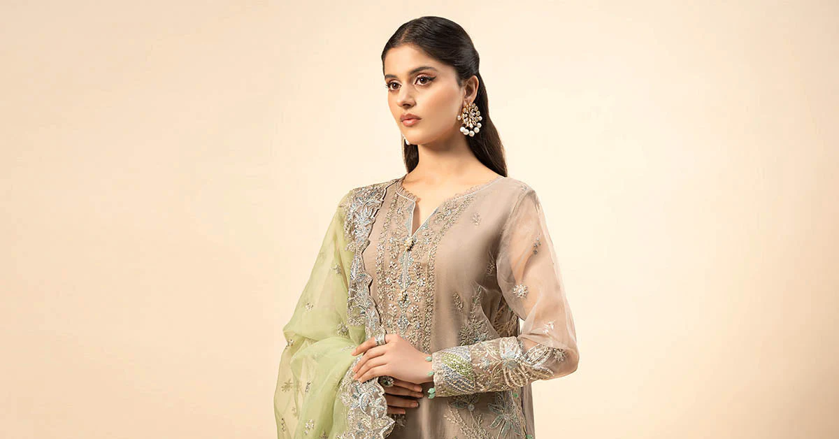 3 Piece Embroidered Raw Silk Suit