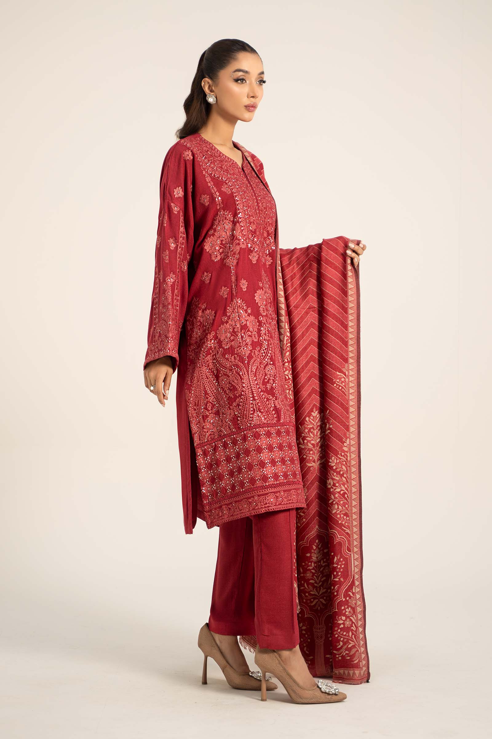 3 Piece Embroidered Pashmina Wool Suit