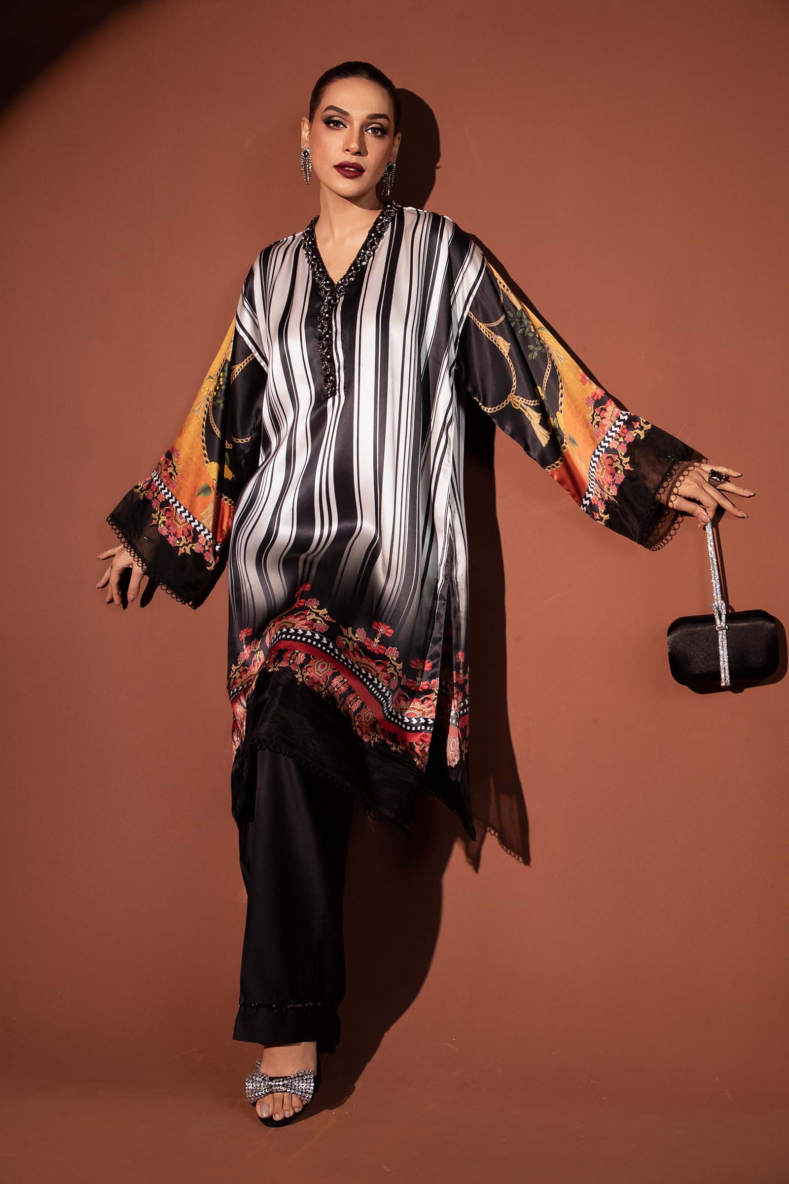 3 Piece Printed Pure Charmeuse Silk Suit