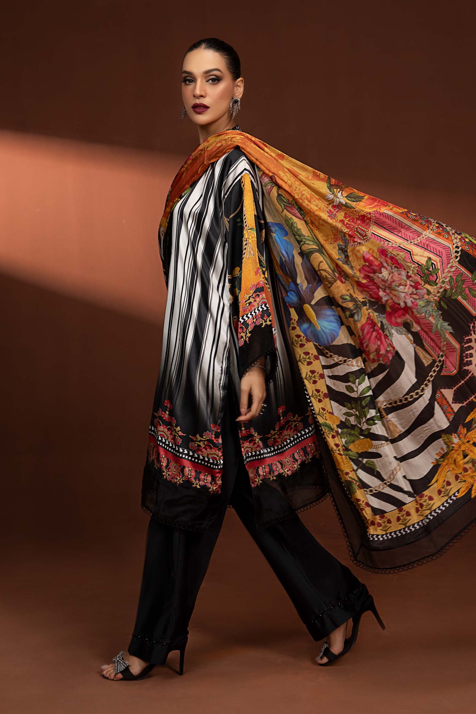 3 Piece Printed Pure Charmeuse Silk Suit