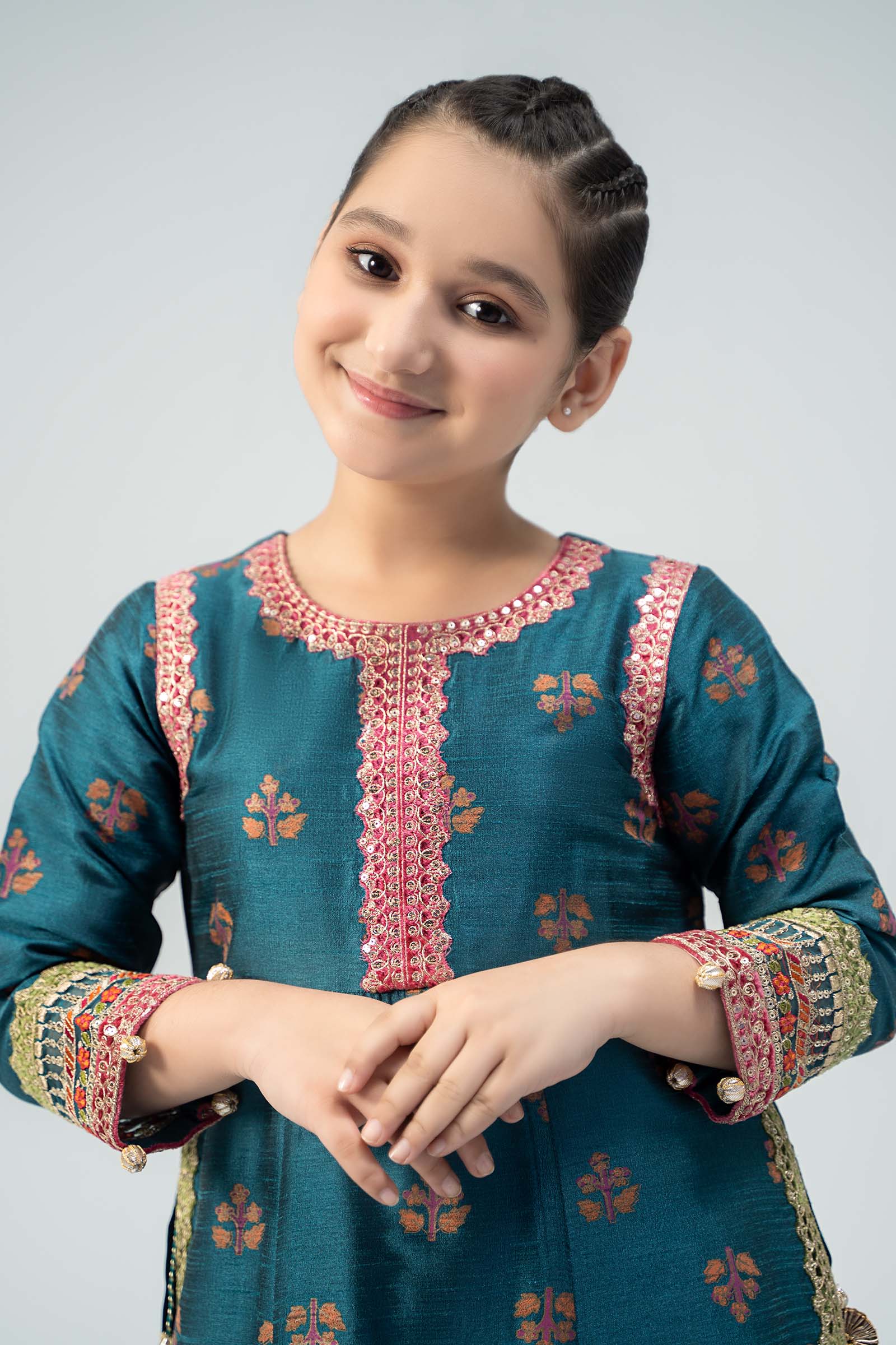 3 Piece Embroidered Raw Silk Suit