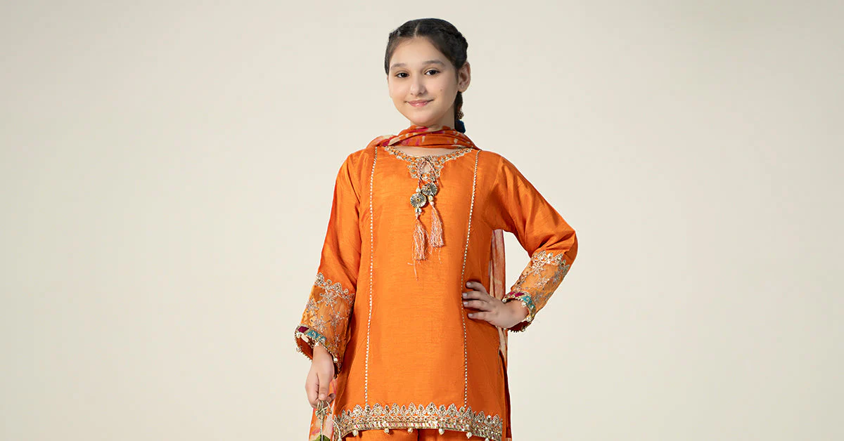 3 Piece Embroidered Raw Silk Suit